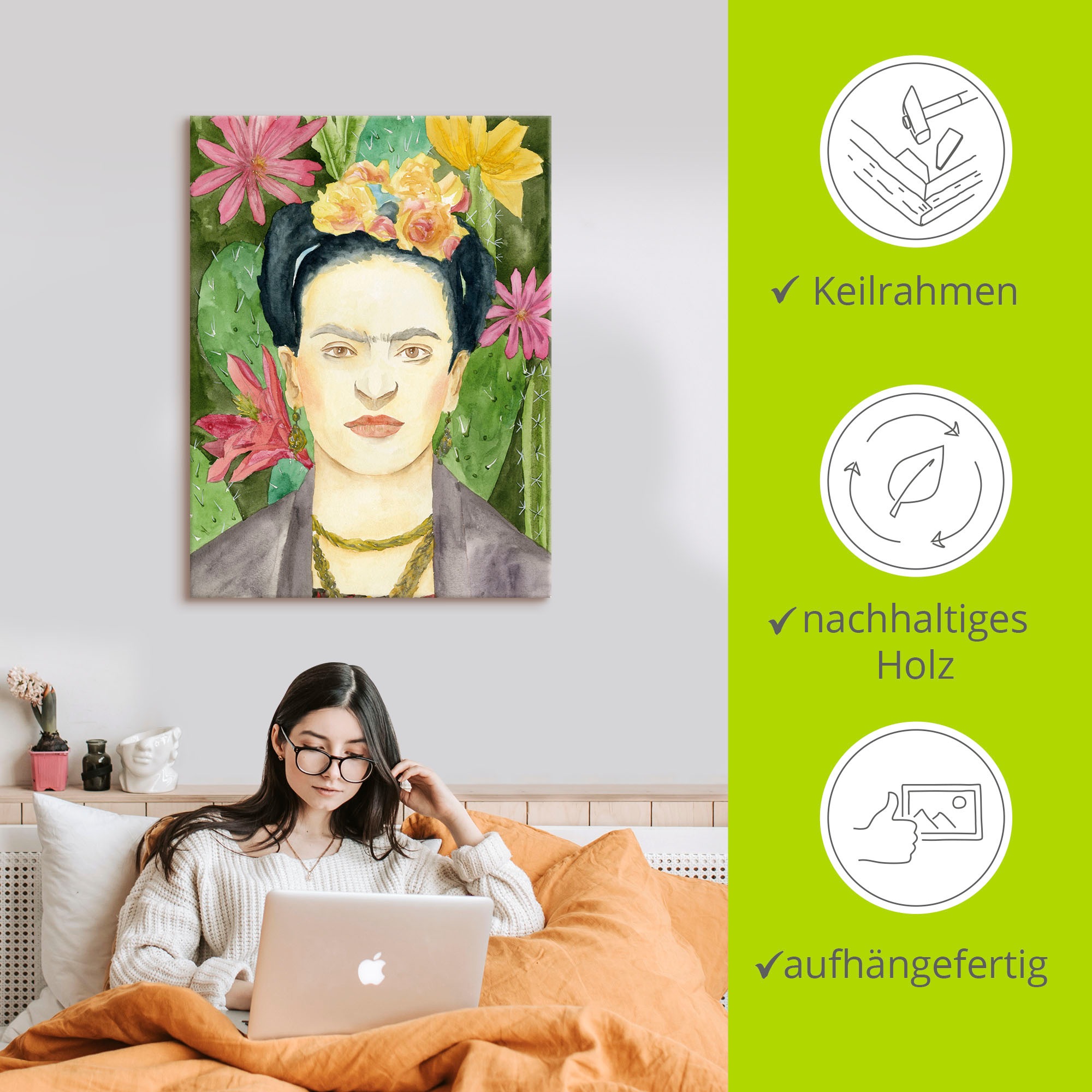 Artland Wandbild »Frida Kahlo I«, Bilder von Frauen, (1 St.), als Leinwandbild, Poster in verschied. Größen