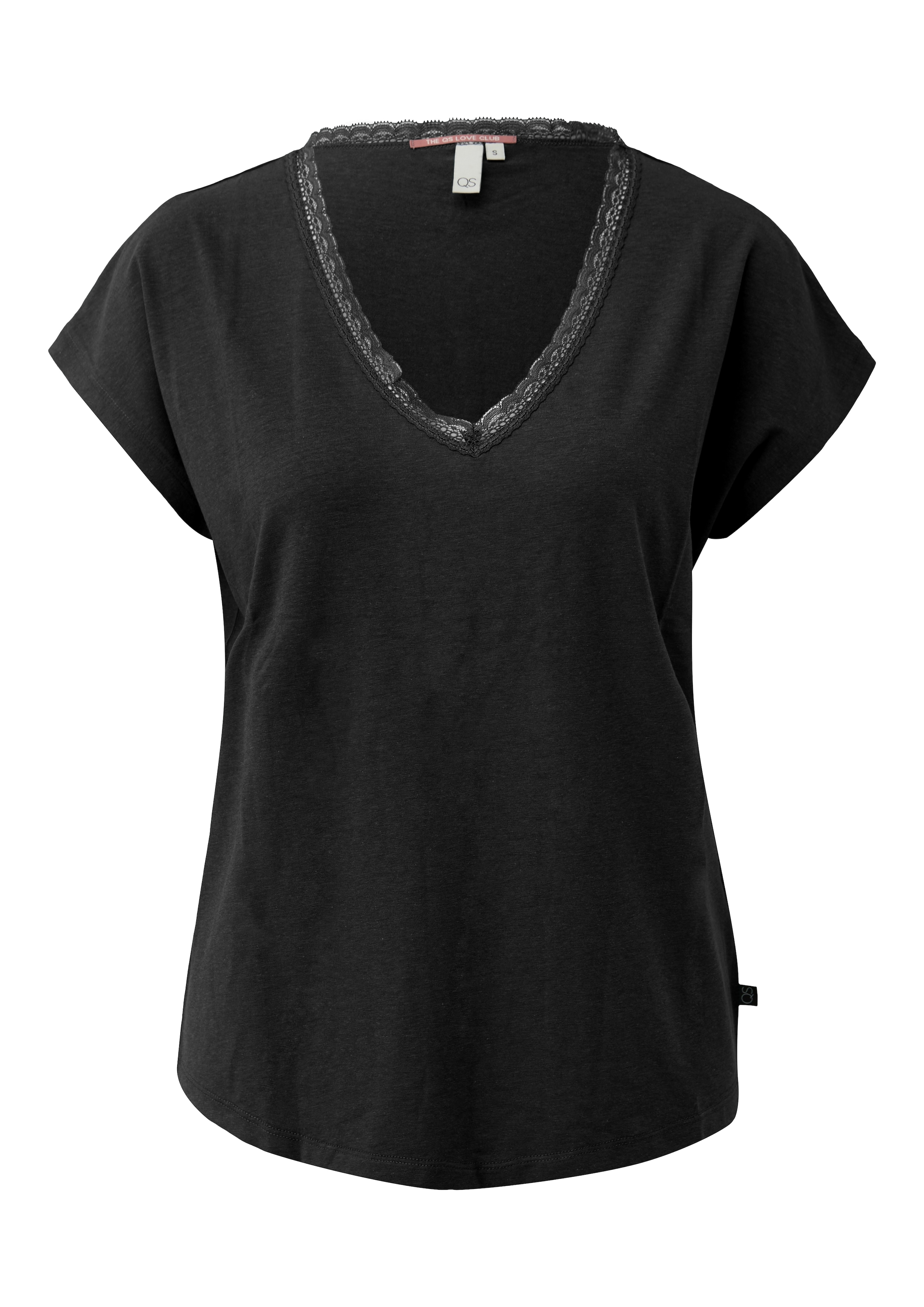 QS Kurzarmshirt mit V-Ausschnitt und Spitze