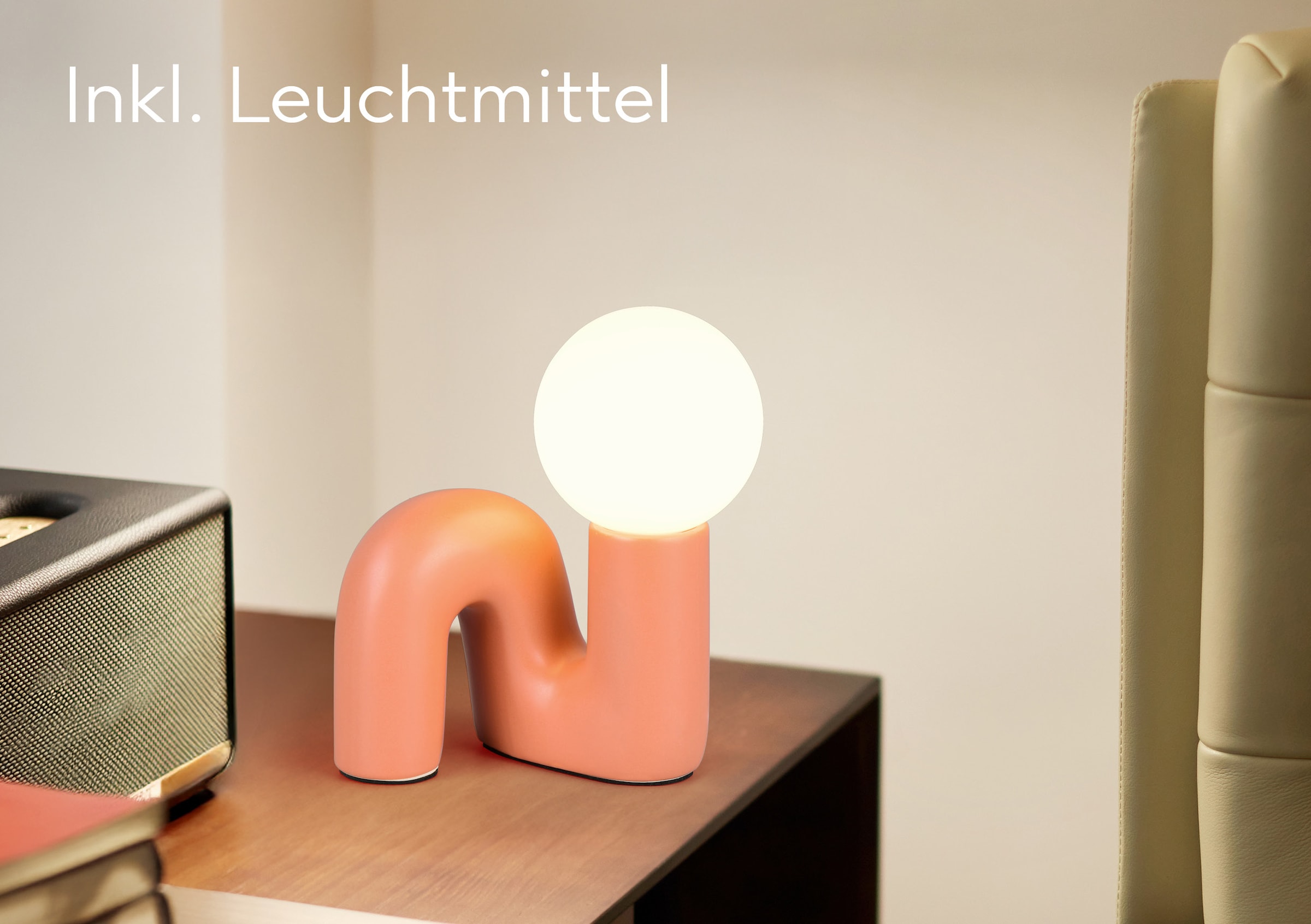 "REALITY LEUCHTEN Tischleuchte ""QUINN, Keramik Tischlampe m. Glasschirm, Set inkl 2xG9 Leuchtmittel 3W"", rosa (apricot), 1, H: 21,5cm, 2 Stk.