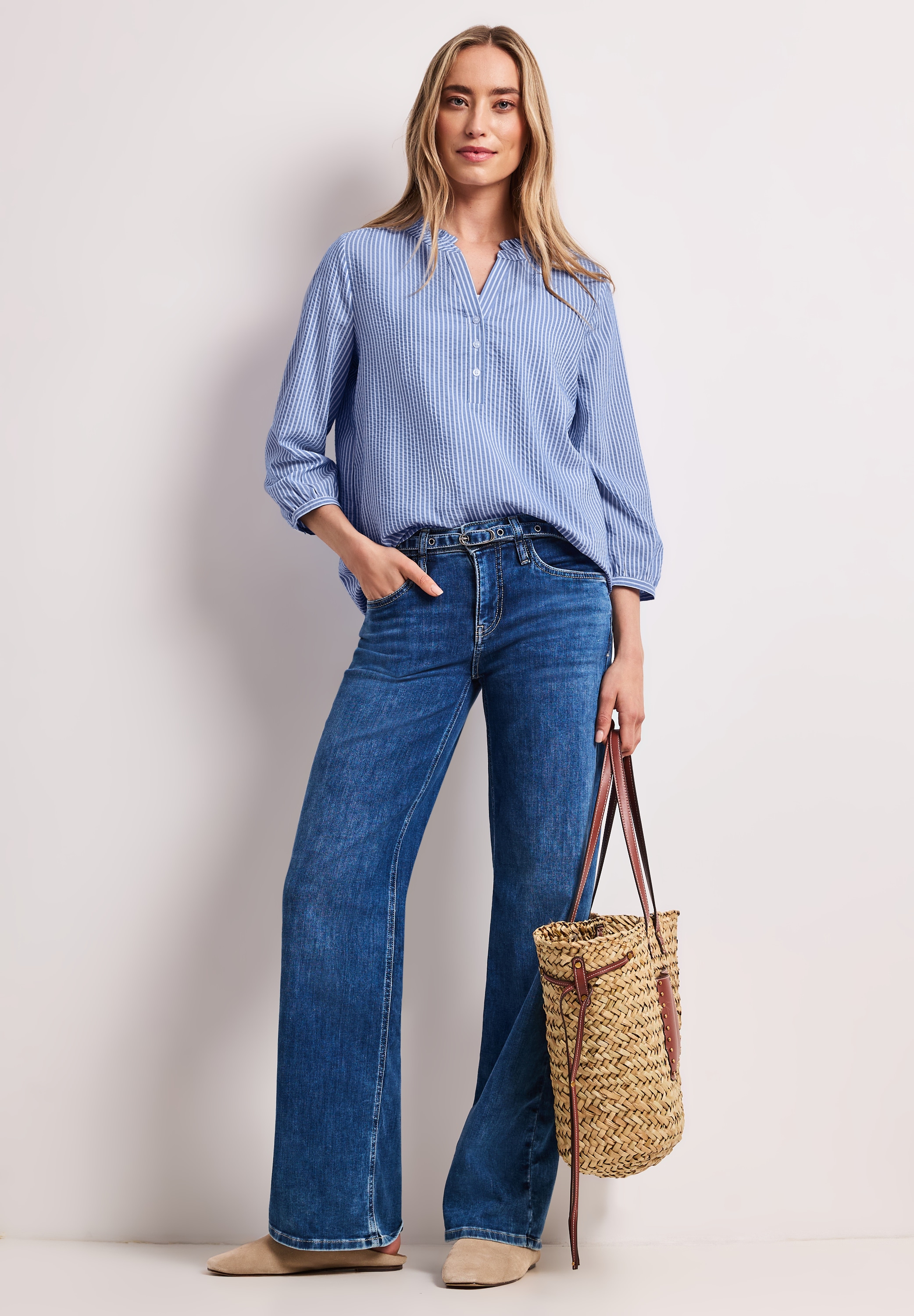 STREET ONE Carmenbluse im Seersucker-Style mit Streifen