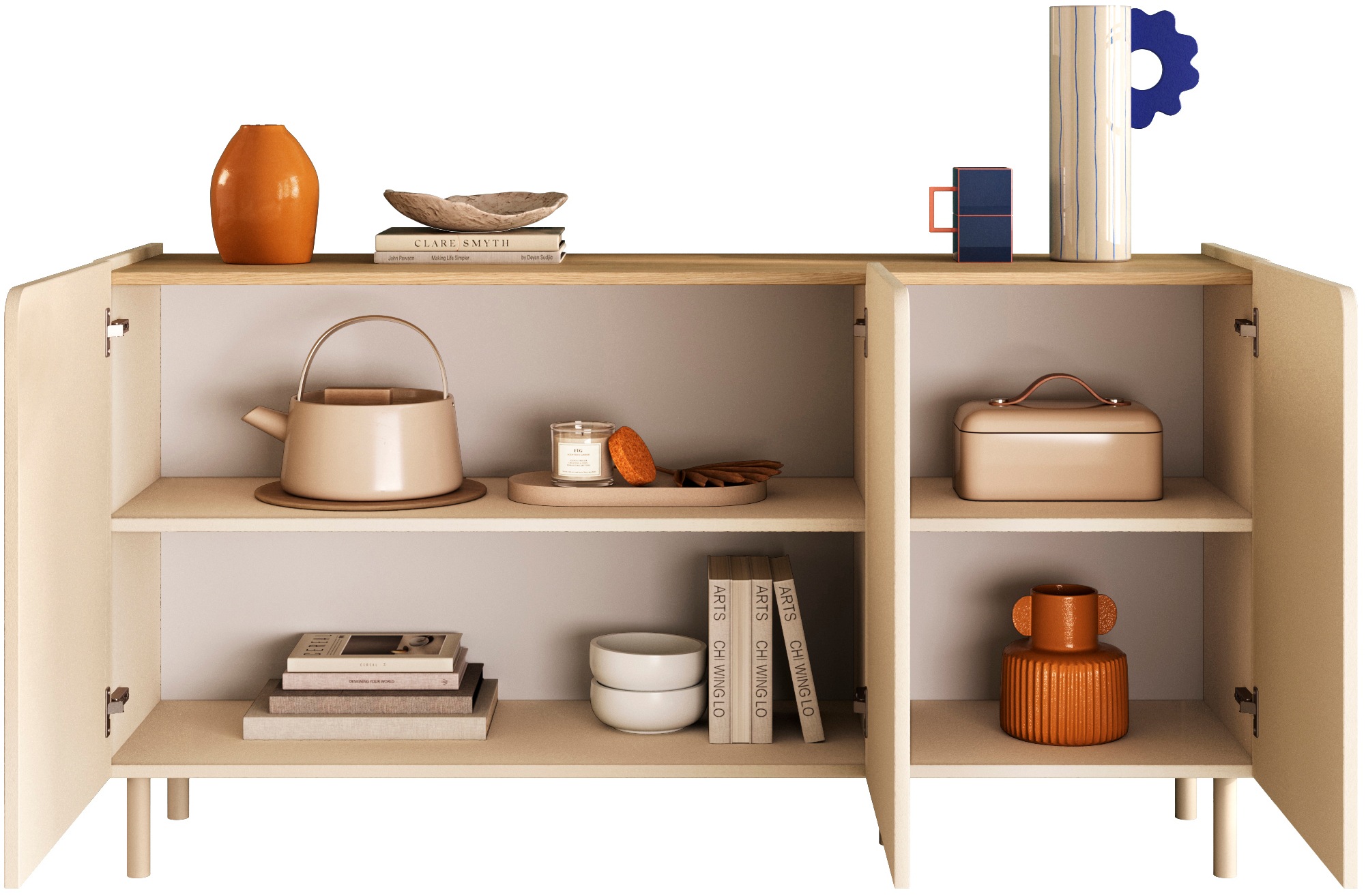 OTTO home Sideboard »Dobbiaco, 152 cm breit, 3 Türen, Anrichte, Kommode, Stauraumschrank« Innenliegendes Top, gerade Metallfüße, Tür mit Rundung