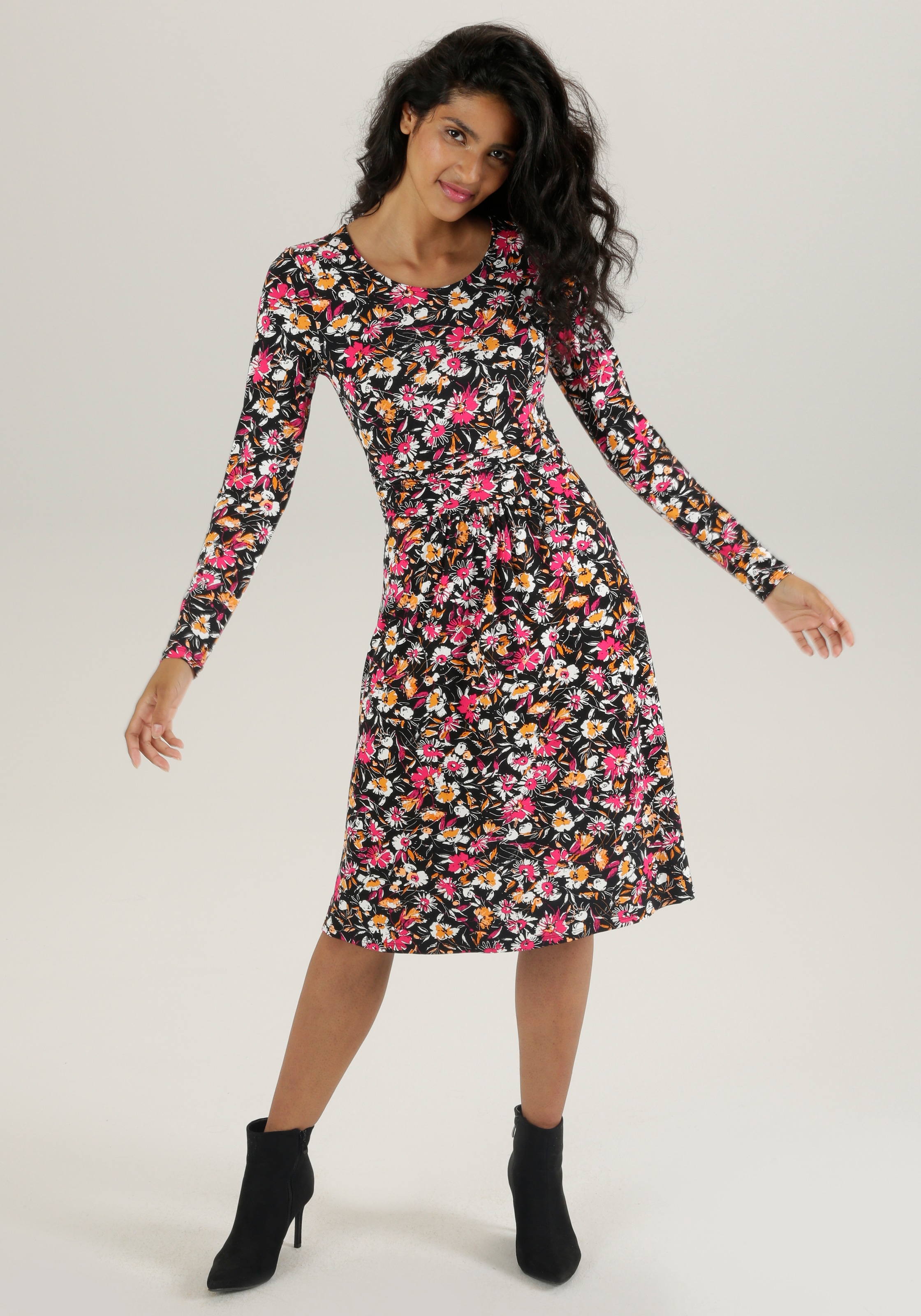 Aniston SELECTED Jerseykleid, mit floralem Druck und gerafftem Taillenbund - NEUE KOLLEKTION