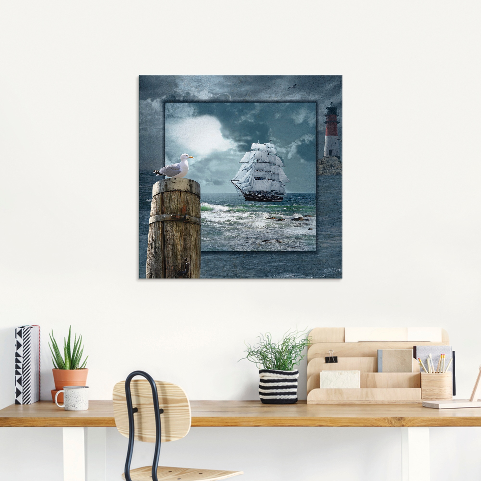 Artland Glasbild "Maritime Collage mit Segelschiff" Boote & Schiffe 1 Stk. günstig online kaufen