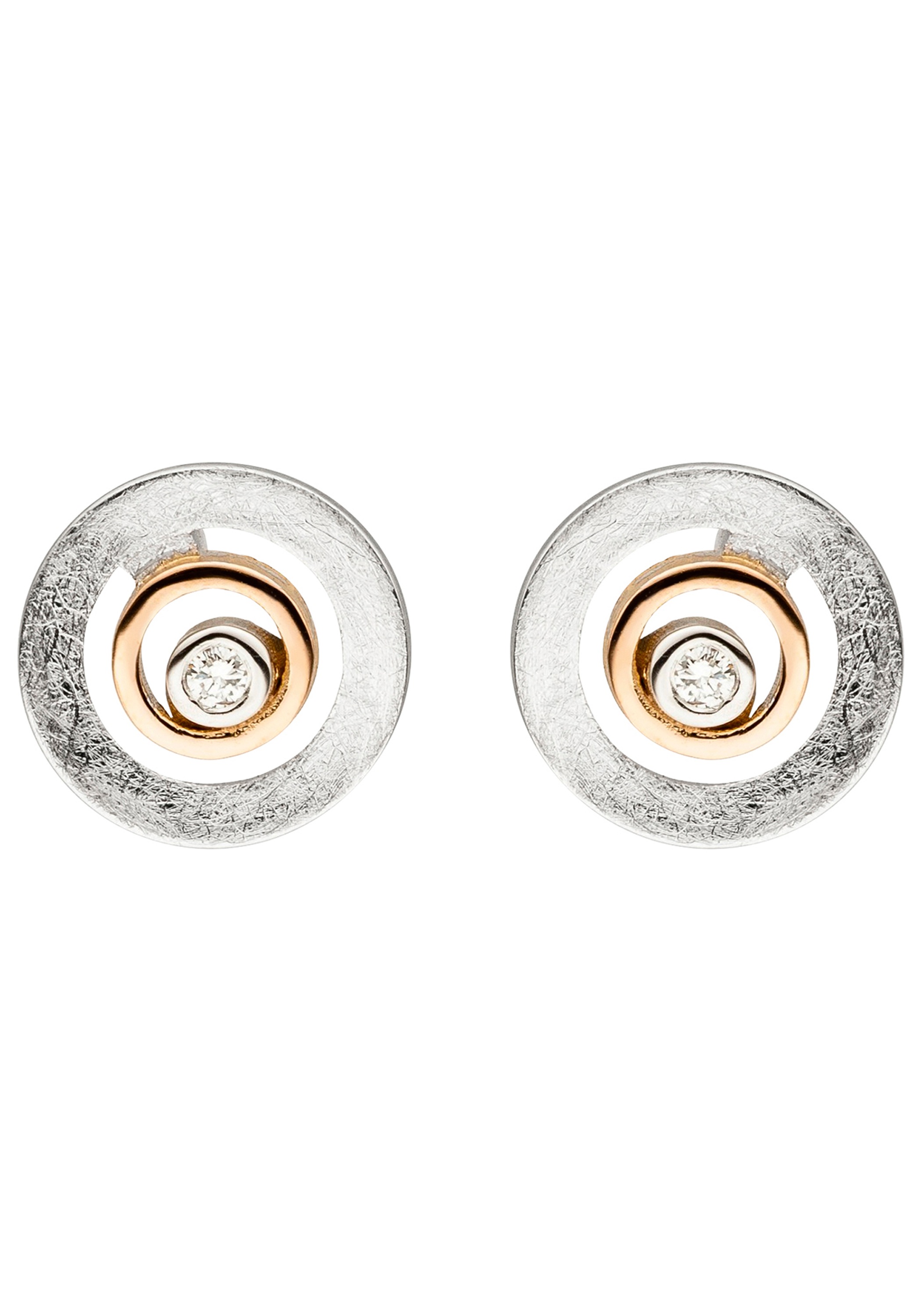 JOBO Paar Ohrstecker »Ohrringe Goldohrringe rund 9 mm« 585 Roségold eismatt bicolor mit 2 Diamanten