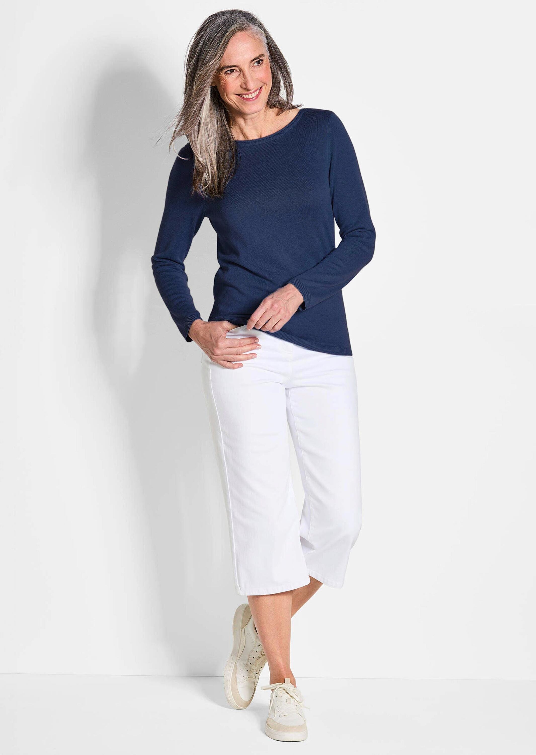 GOLDNER Strickpullover »Pullover mit U-Boot-Ausschnitt aus Baumwoll-Viskose-Mix«