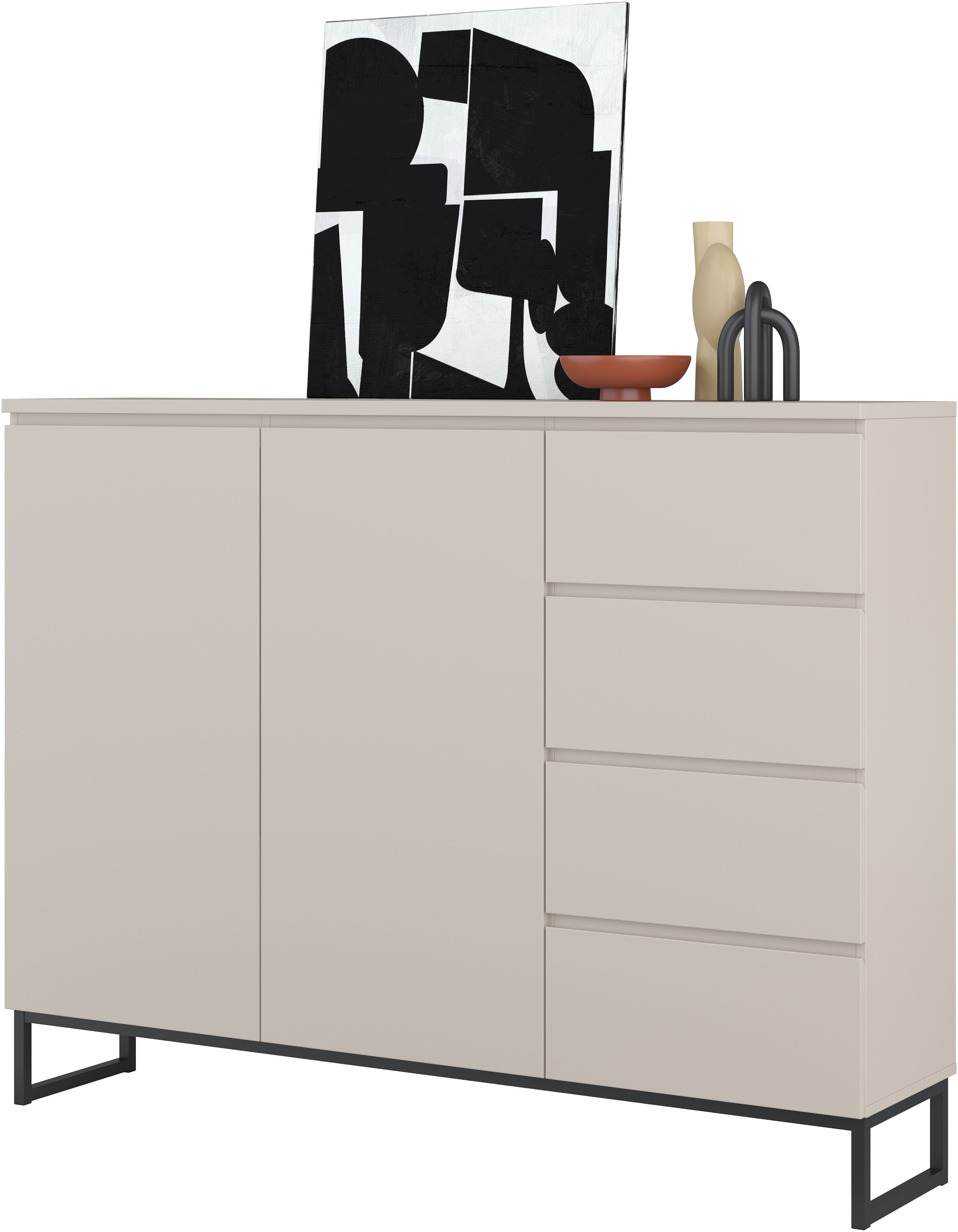 OTTO home Sideboard »Modo II, Breite 150 cm, moderne grifflose Kommode 2Türen/4 SK« Schubladenschrank viel Stauraum, Einlegeböden verstellbar, Metallkufen