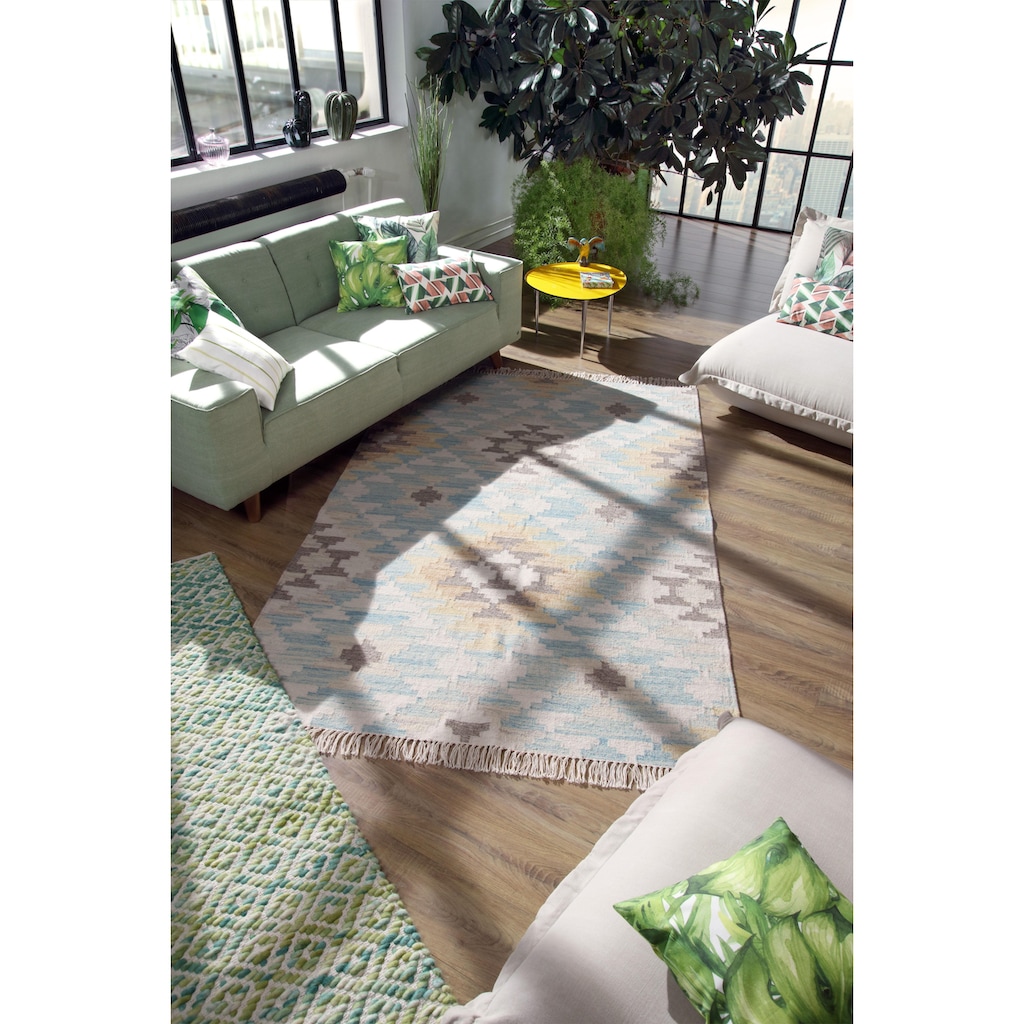 TOM TAILOR HOME Teppich »Check Kelim«, rechteckig, handgewebt, mit Fransen, Boho-Style