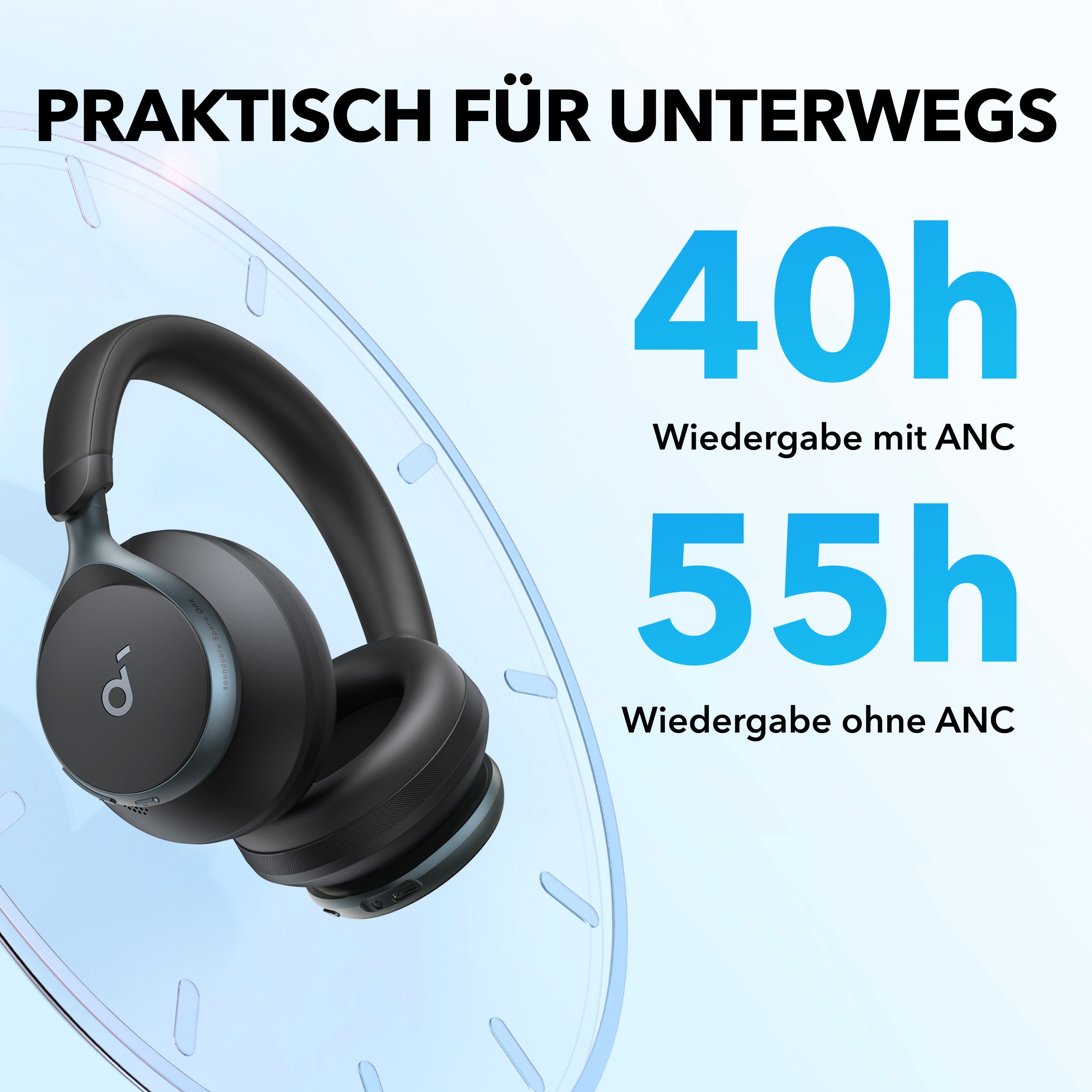 Anker wireless Kopfhörer »soundcore Space One« Bluetooth Active Noise Cancelling (ANC) | Geräuschisolierung