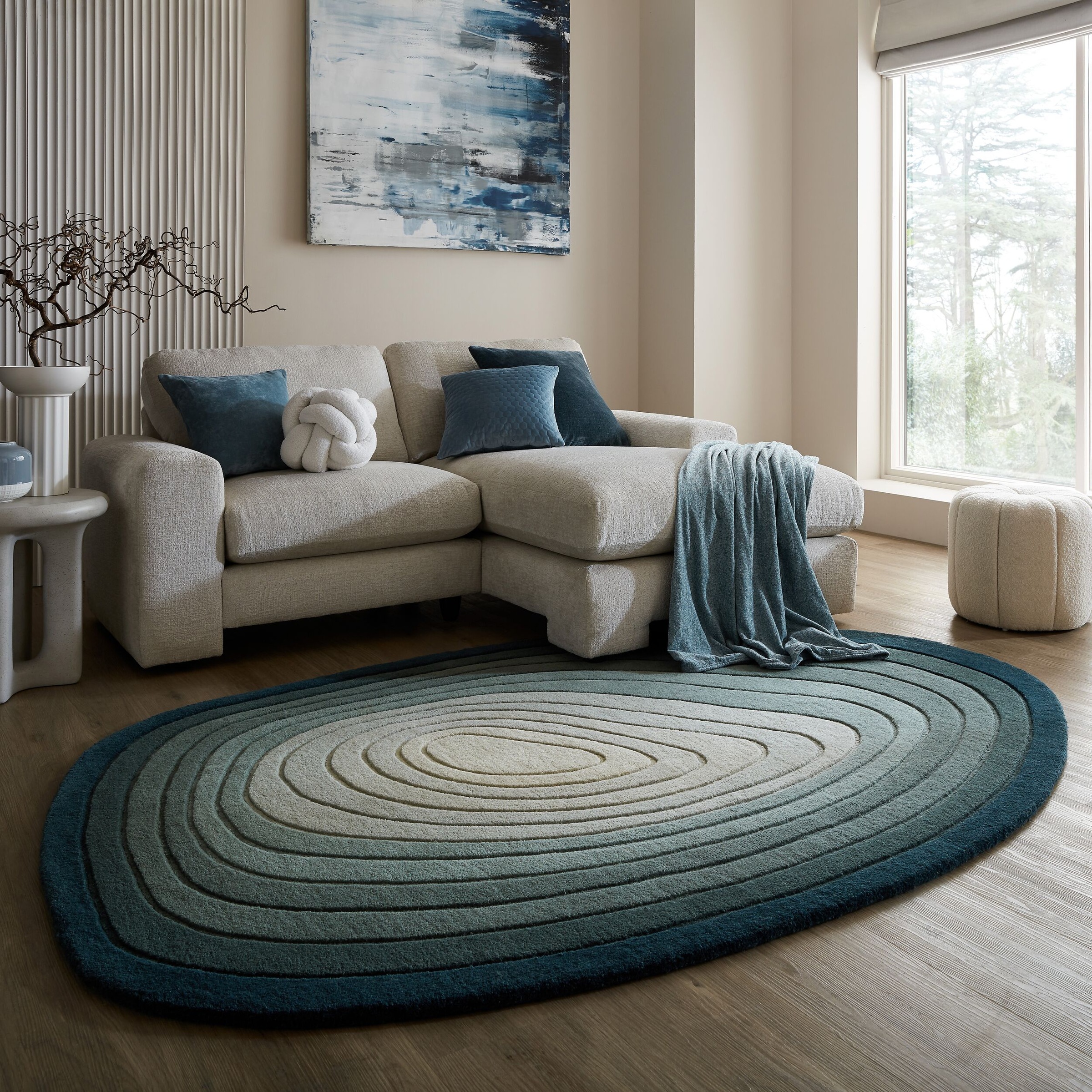 FLAIR RUGS Teppich "PUDDLE OMBRE WOOL" rechteckig 11 mm Höhe Wollteppich in Pfützenform