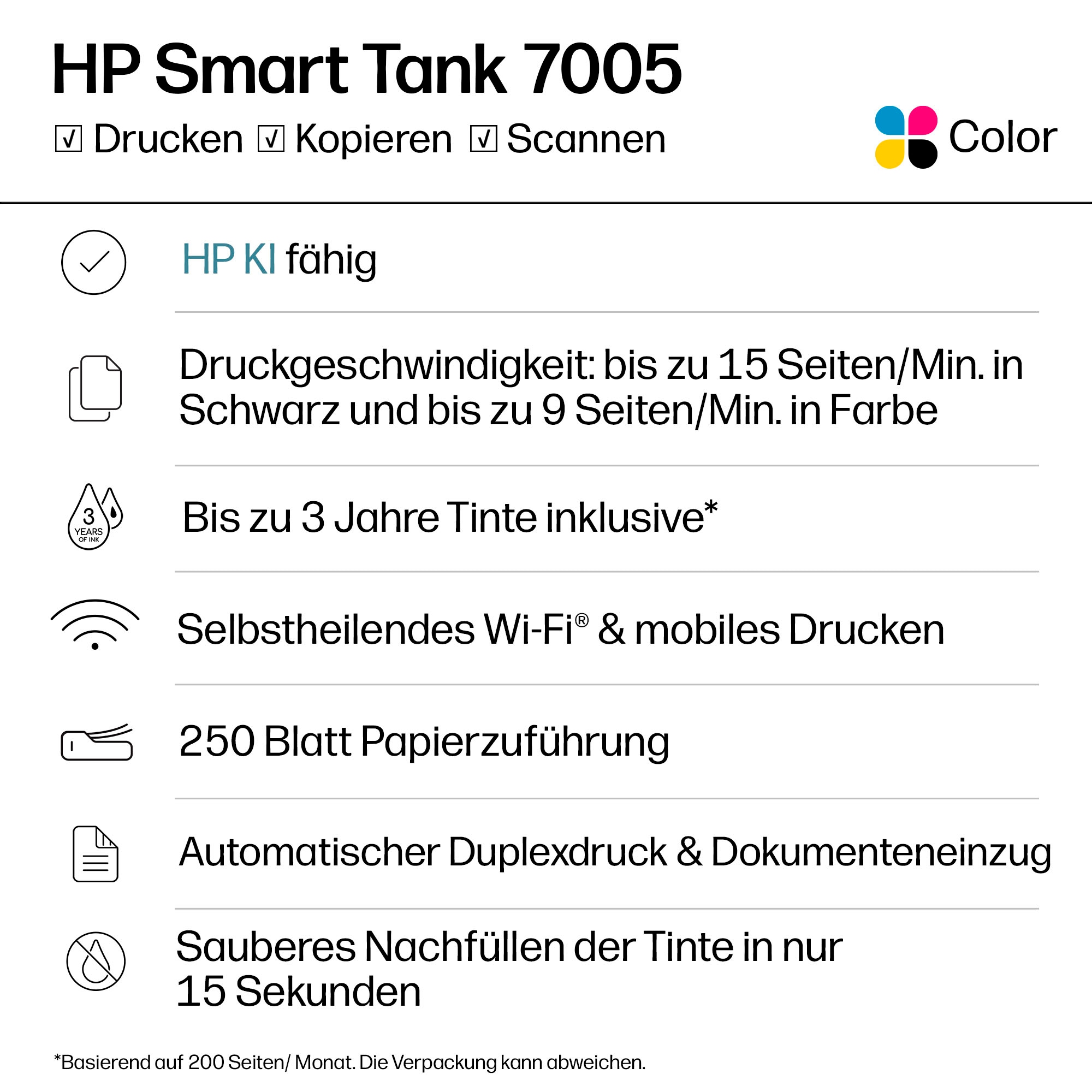 HP Multifunktionsdrucker »Smart Tank 7005« Bis zu 20€ Cashback sichern! Nur bis zum 31.10.2026