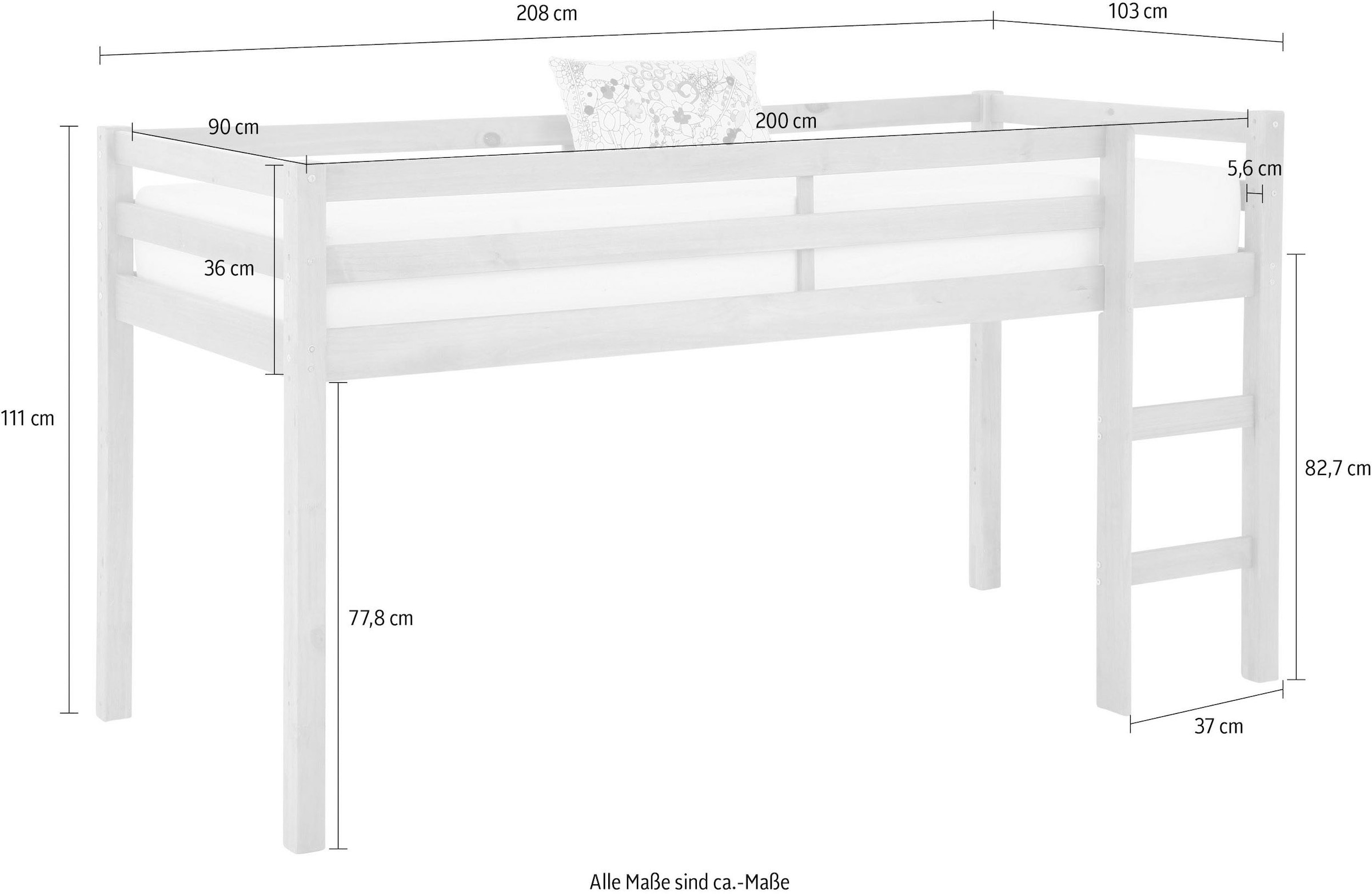 Lüttenhütt Jugendzimmer-Set »Alpi«, (Spar-Set, 2 St.), Hochbett und Kleiderschrank in Hausoptik, perfekt für kleine Räume