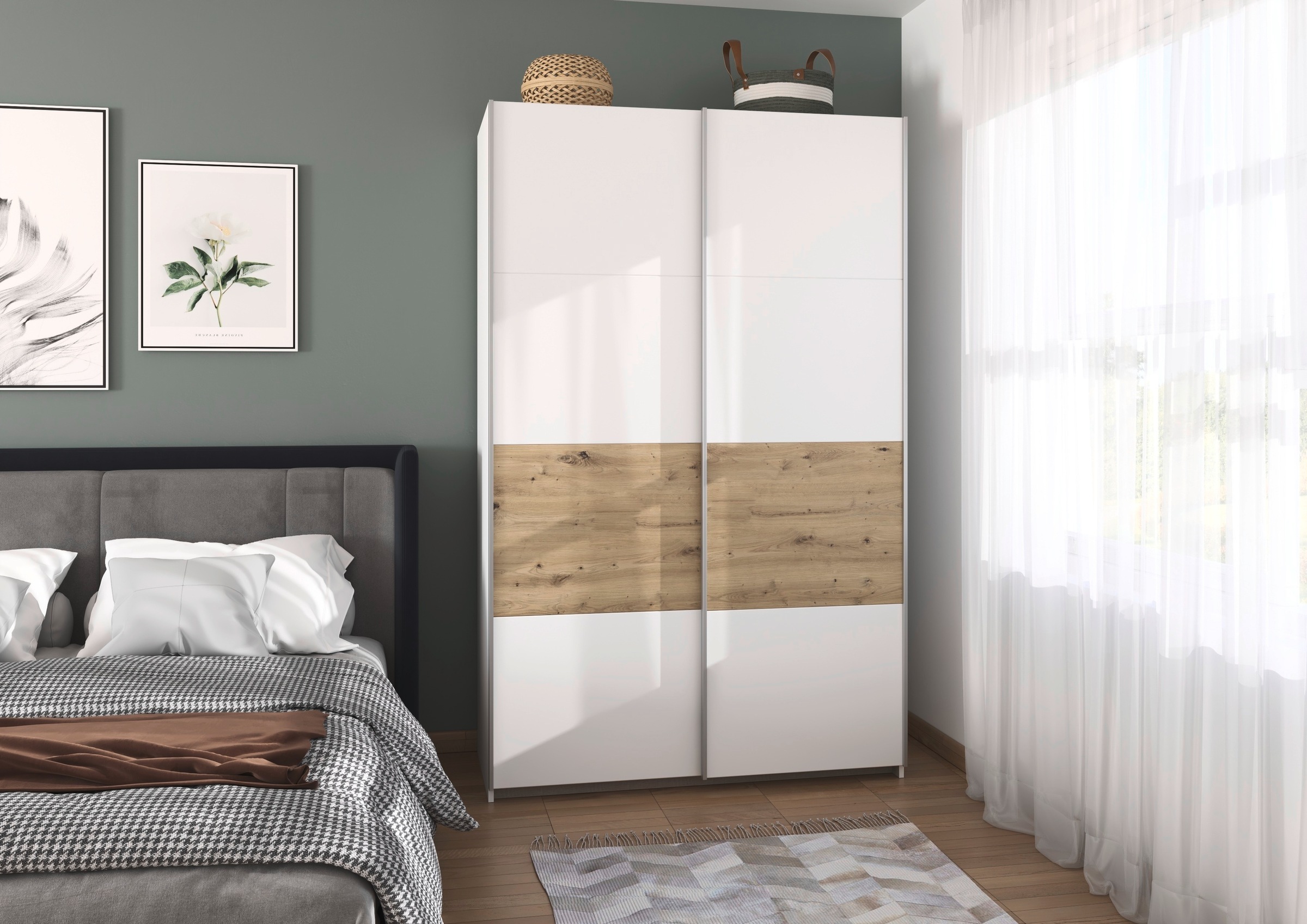 rauch Schwebetürenschrank »Kleiderschrank Schrank Garderobe Schlafzimmerschrank OXFORD«, (in 3 verschiedenen Ausstattungen BASIC/CLASSIC/PREMIUM), mit Griffleisten aus Metall, auch für kleinere Räume MADE IN GERMANY