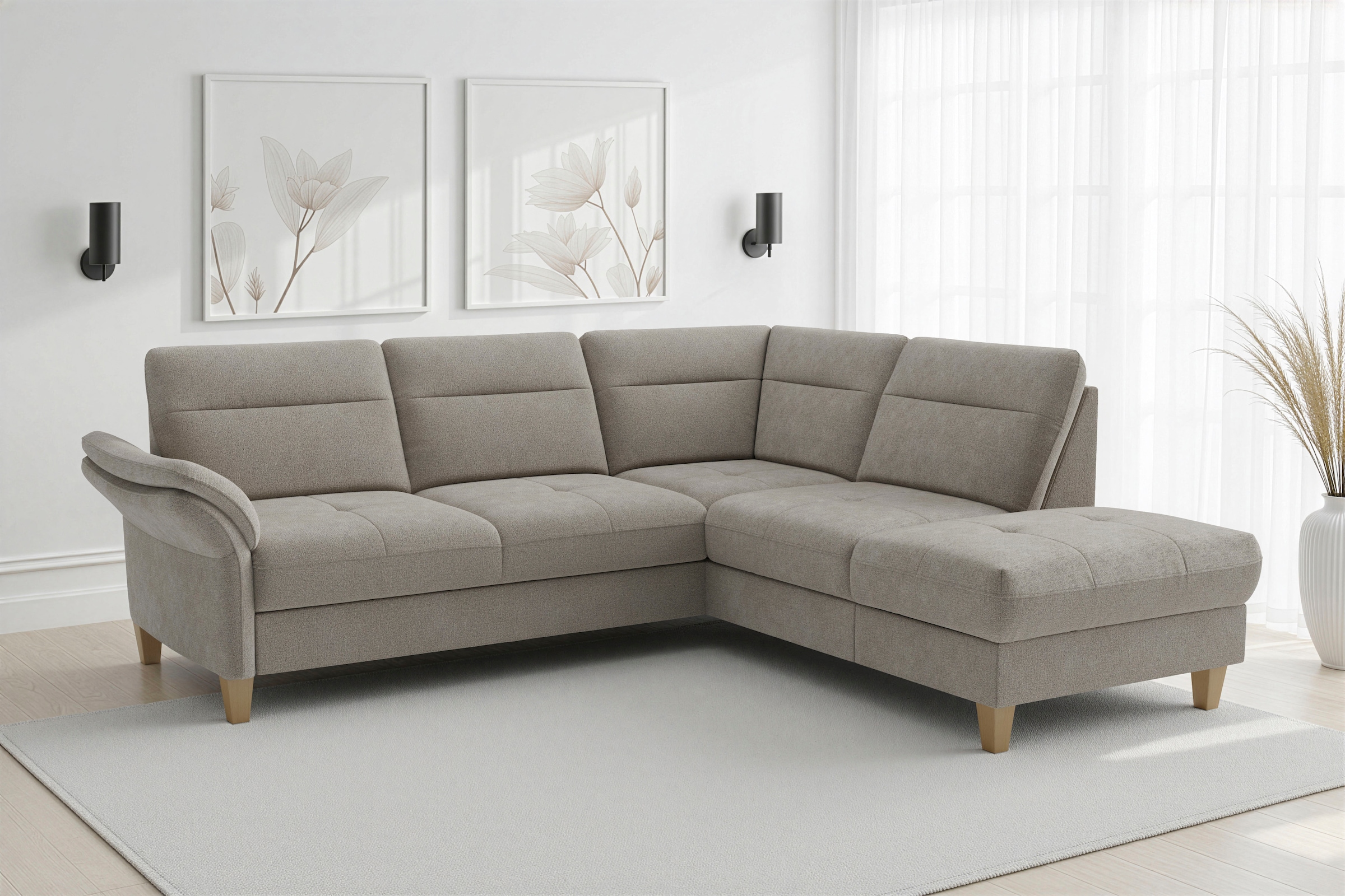 sit&more "Pamela L-Form, B: 218 cm, optional Schlaffunktion & Bettkasten" wahlweise mit Armteilverstellung, Sofa mit Federkern, Sitzhöhe: 48 cm