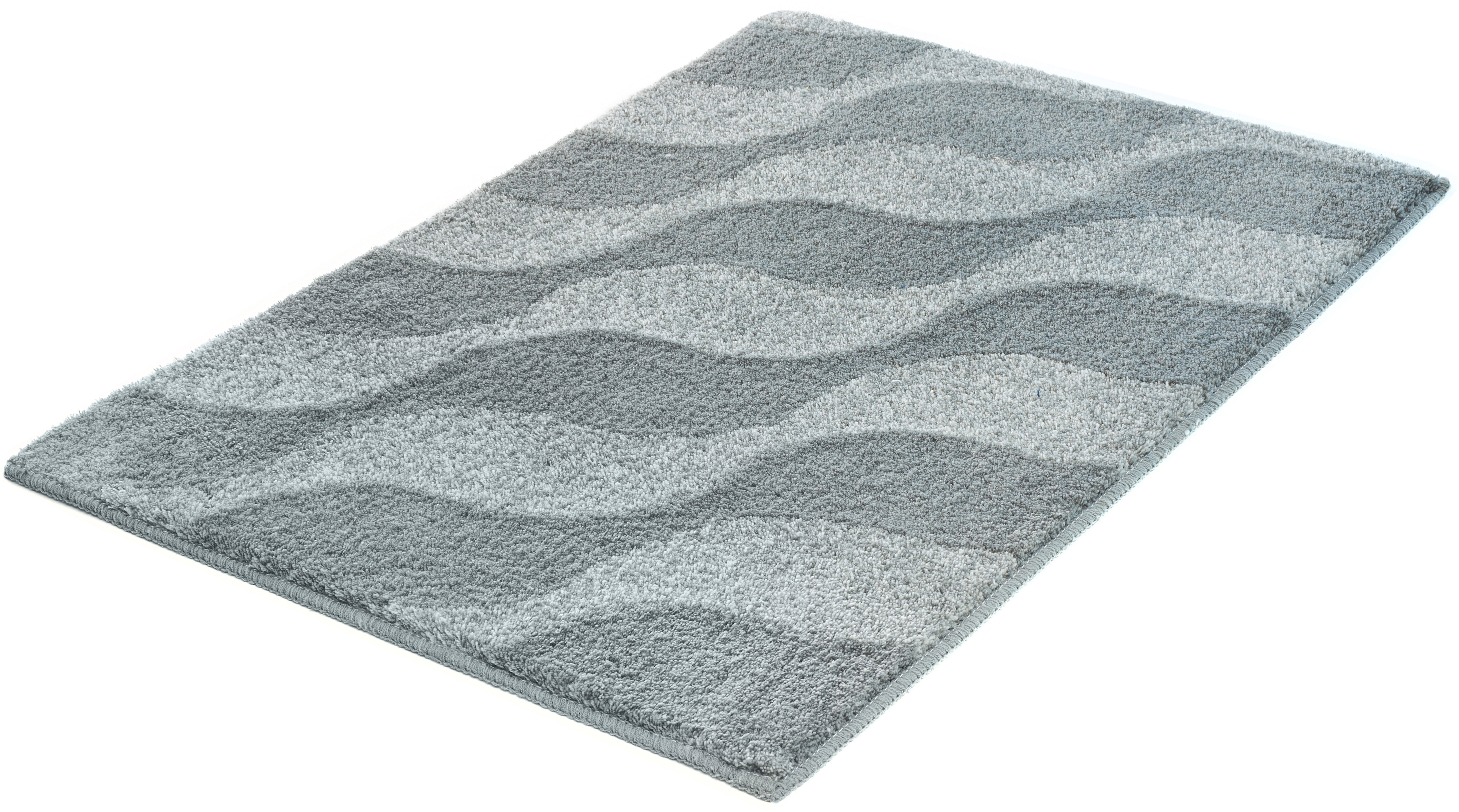 Kleine Wolke ""Onda", Badvorleger, Badezimmer Teppich" Höhe 15 mm rutschhemmend beschichtet fußbodenheizungsgeeignet Badteppich, modernes Ton in Ton Wellendesign, flauschig