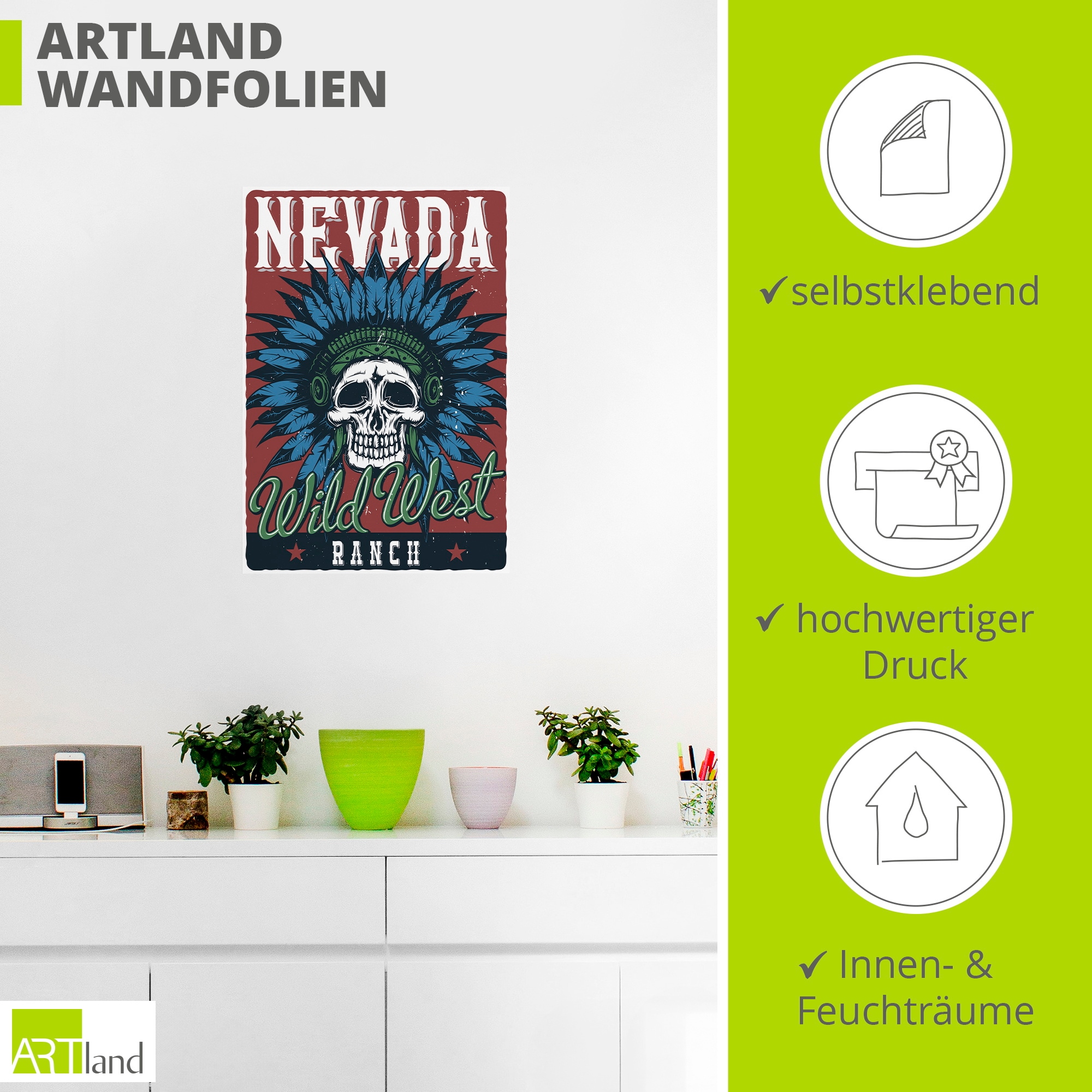 Artland Wandbild »Totenkopf Nevada« 1 Stk. tlg. als Alubild, Leinwandbild, Poster, Wandaufkleber in verschied. Größen