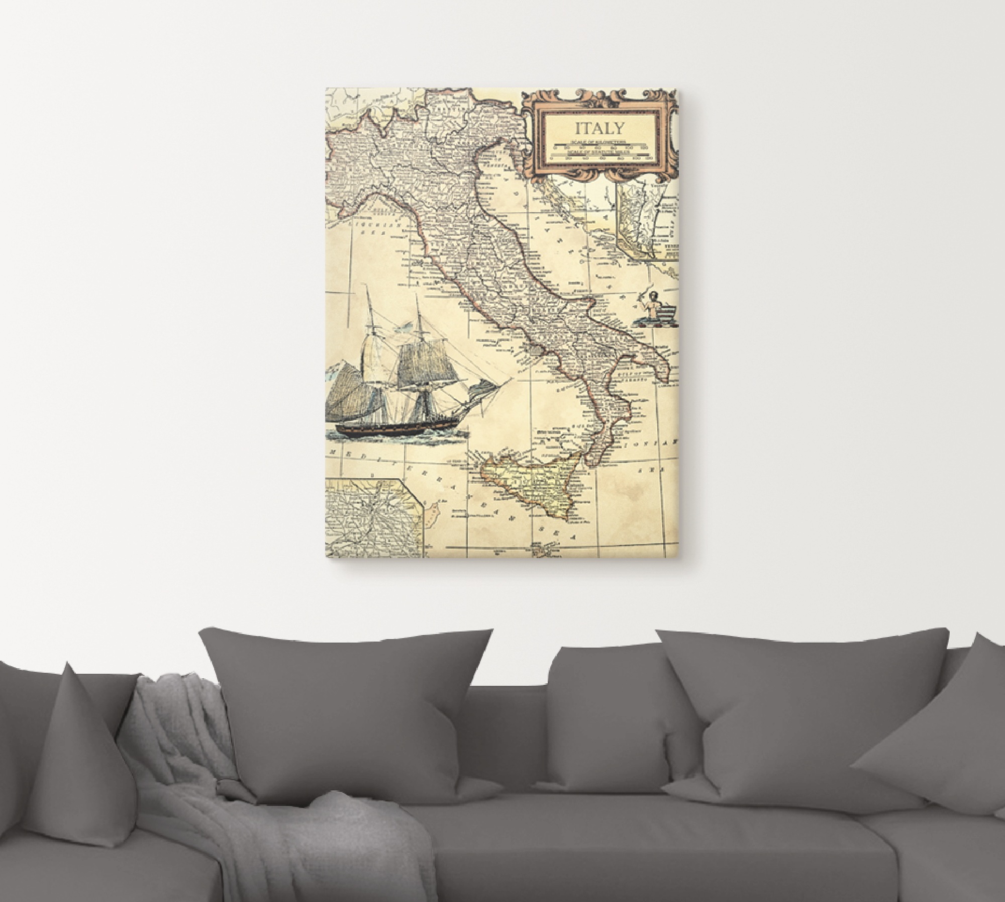 Artland Wandbild "Italienkarte", Landkarten, (1 St.), als Leinwandbild, Pos günstig online kaufen