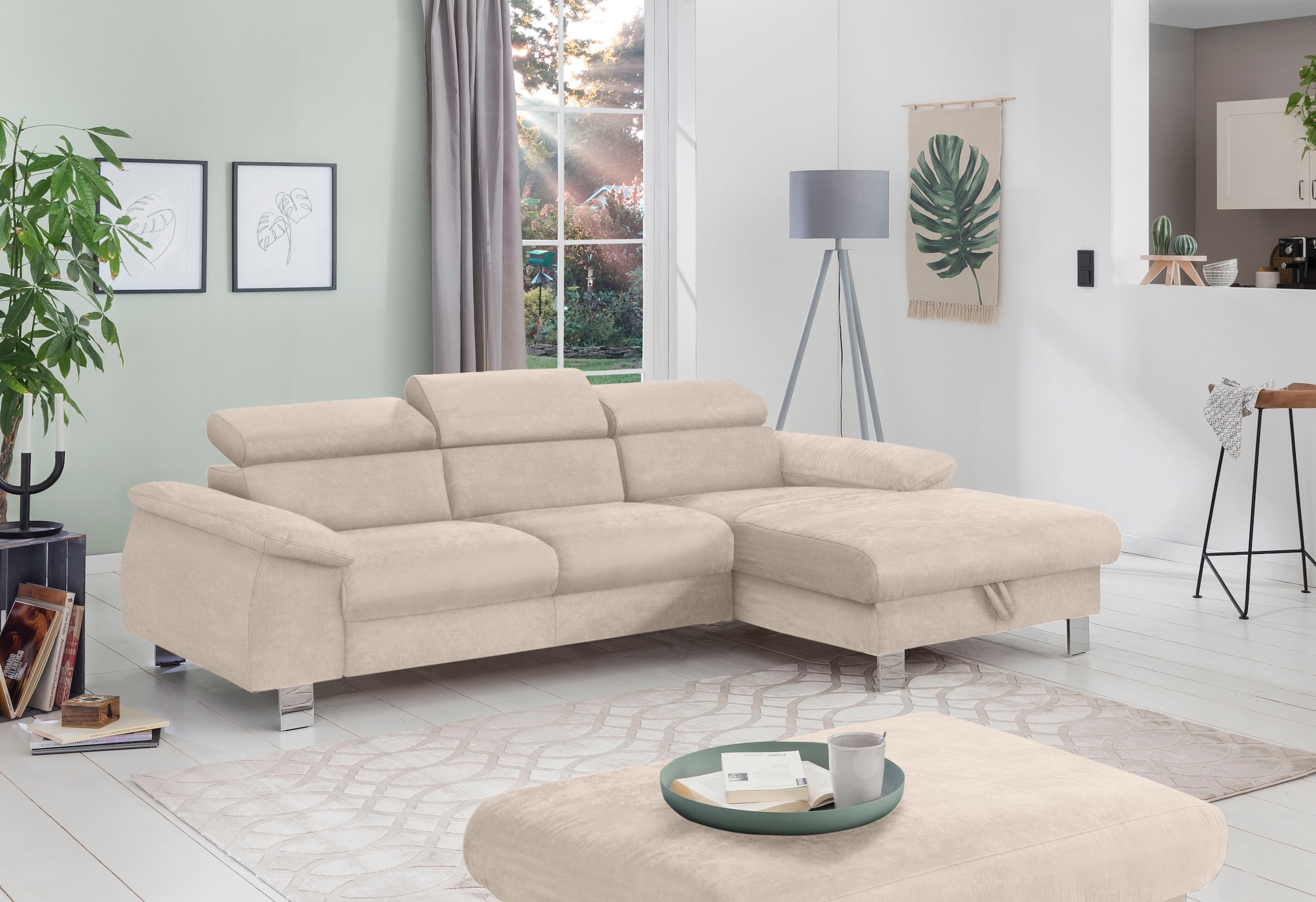 COTTA Ecksofa "Komaris L-Form, B: 244 cm" mit Kopfteilverstellung, optional Schlaffunktion, Bettkasten & Licht
