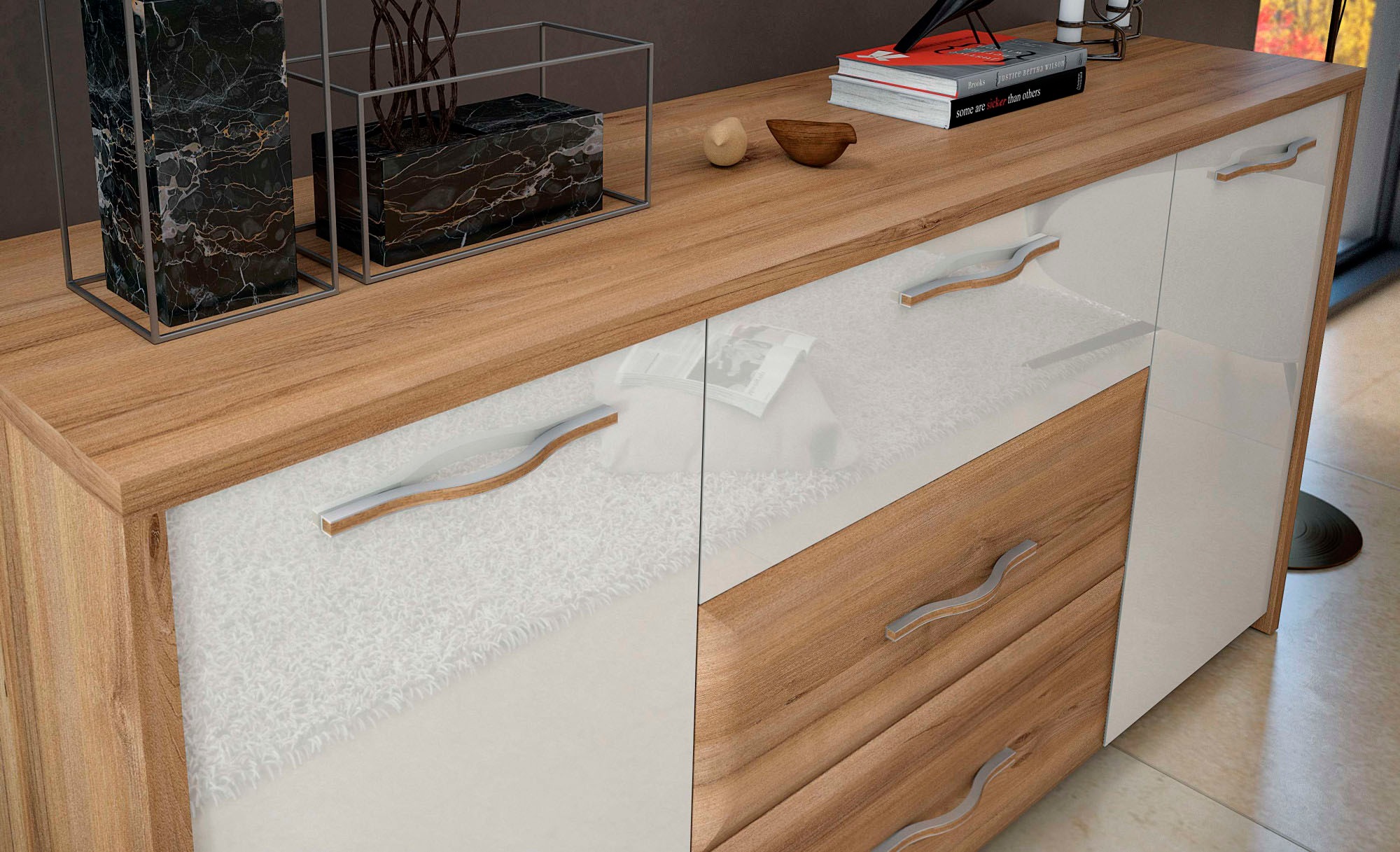 Home affaire Kommode "Gala, melaminbeschichtet und beige hochglänzend UV la günstig online kaufen