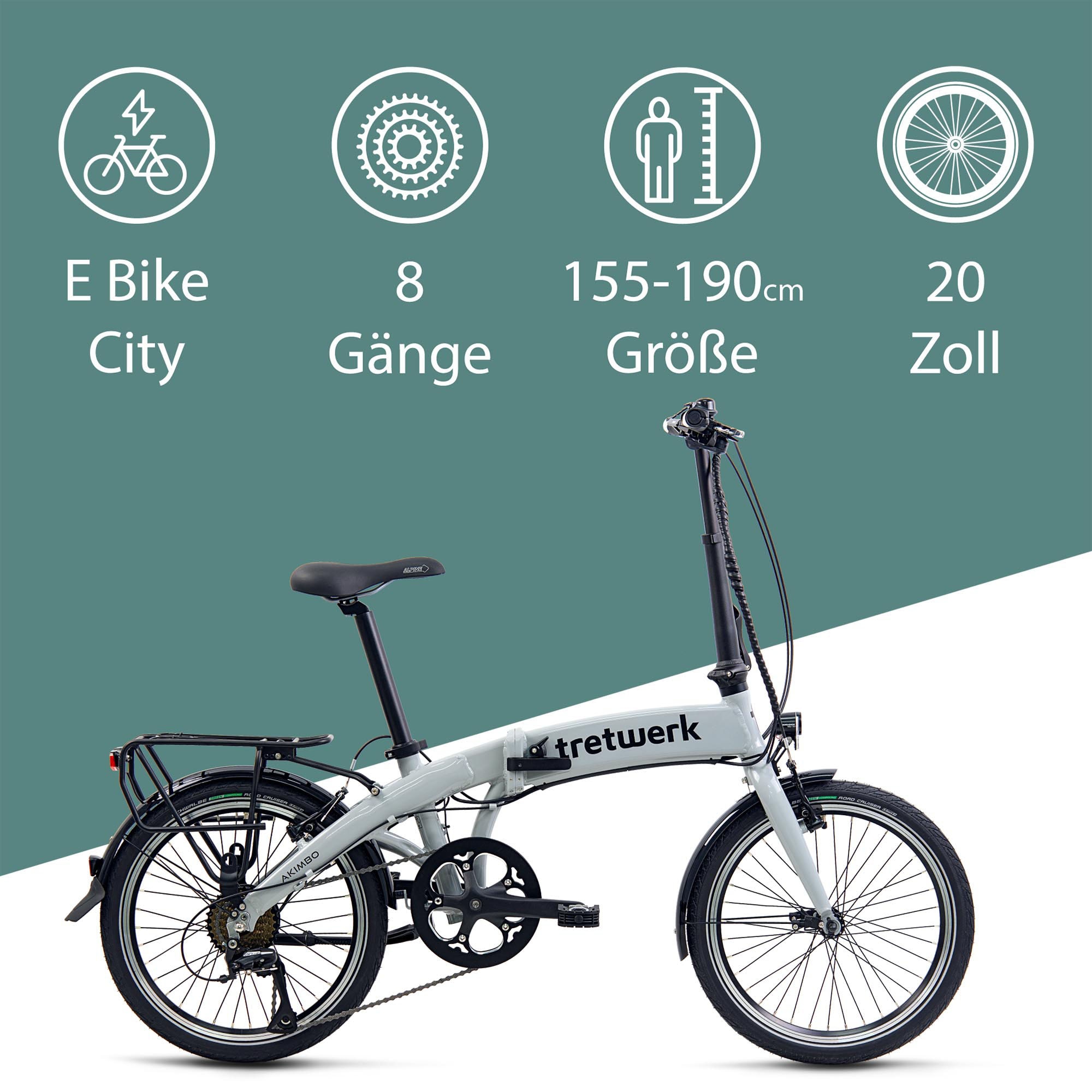 Tretwerk E-Bike »Akimbo«, 8 Gang, Shimano, Acera M3020 SGS, Heckmotor 250 W, Pedelec, Elektrofahrrad für Damen u. Herren