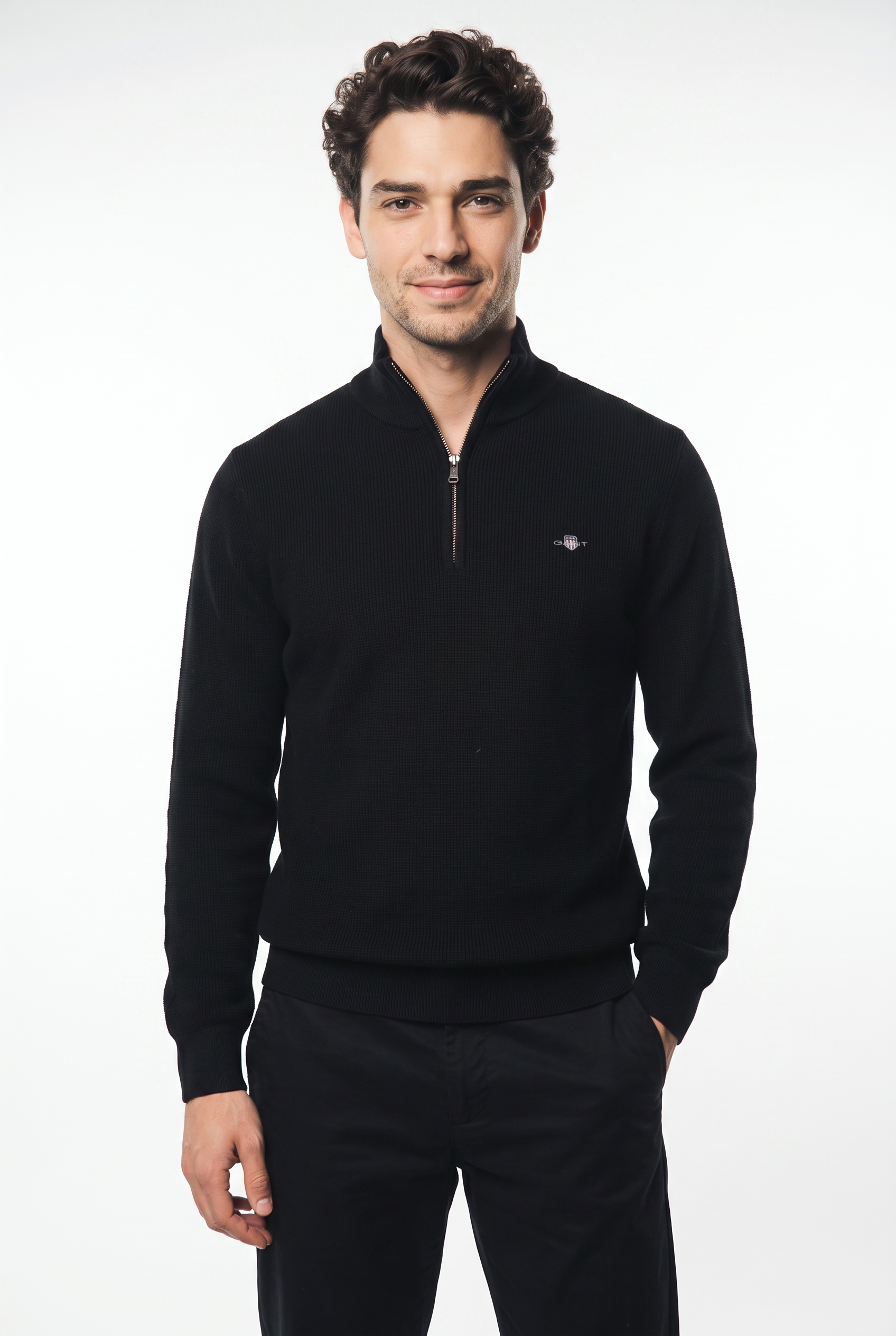 Gant Troyer "MICRO TEXTURED COTTON HALF ZIP" Regular fit mit Troyerkragen