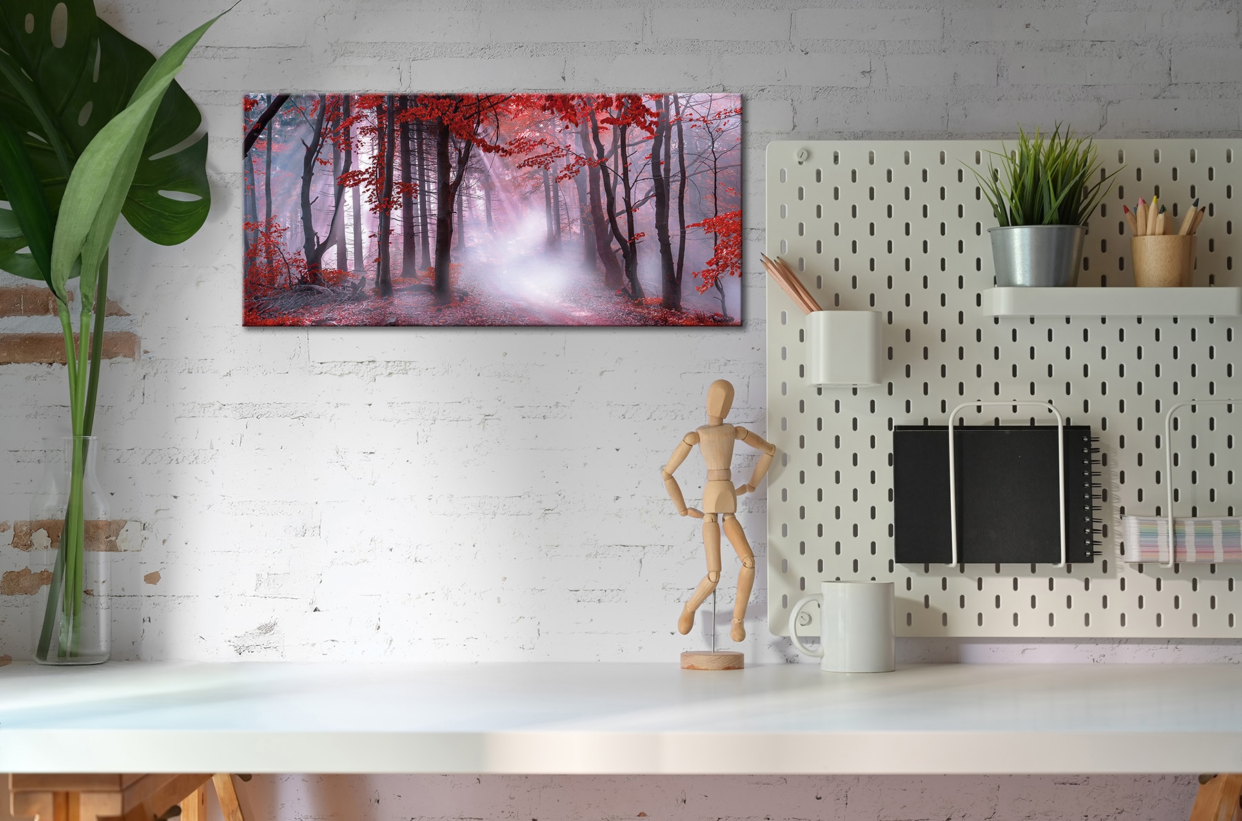 Bönninghoff Leinwandbild »Wandbild NEBEL IM HERBSTWALD 33x70 cm – Leinwandbild Keilrahmen Deko« Wald 1 Stk. tlg. auf Keilrahmen gespannt