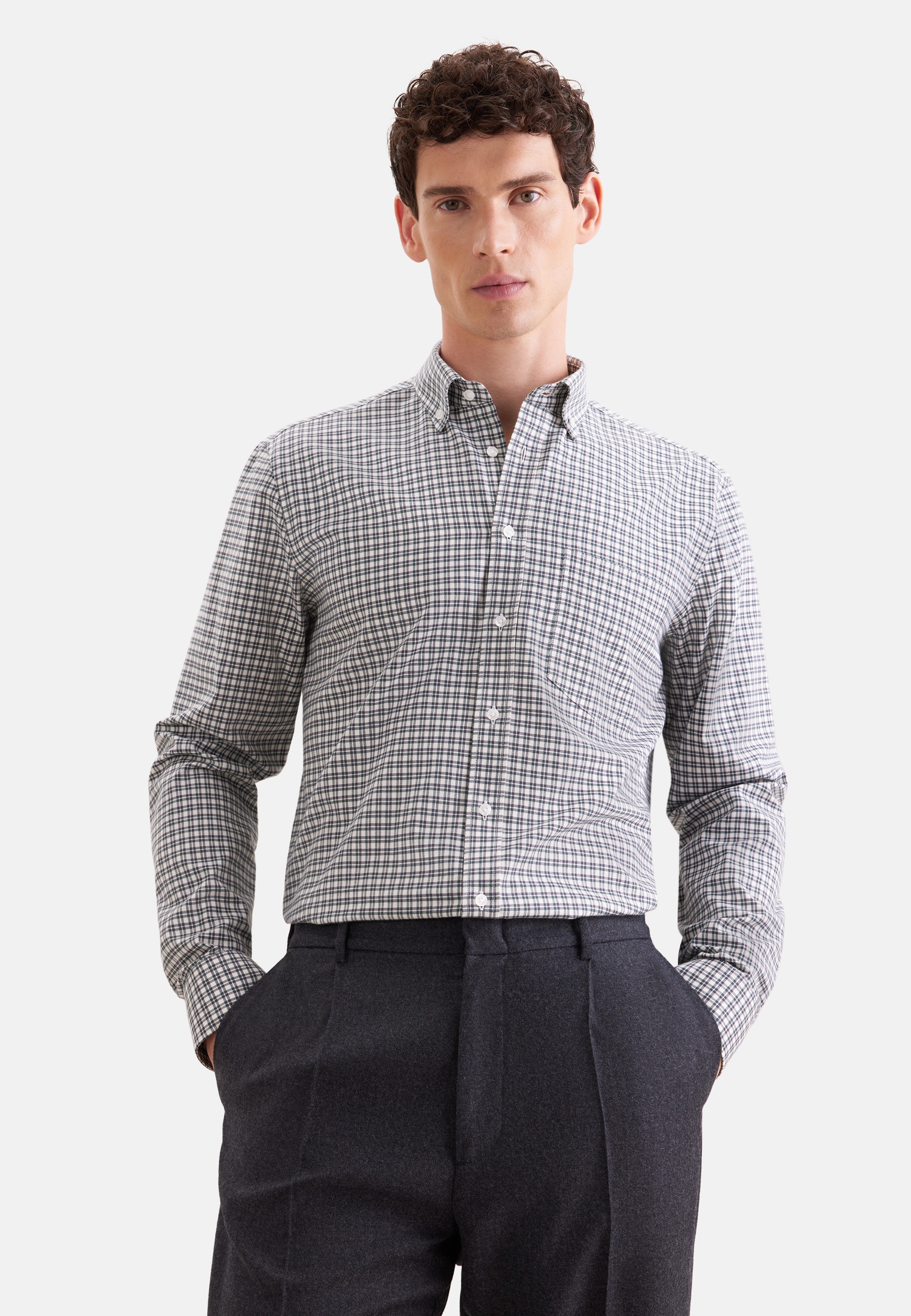 seidensticker Flanellhemd »Schwarze Rose« Comfort 1/1 Button-Down-Kragen Karo