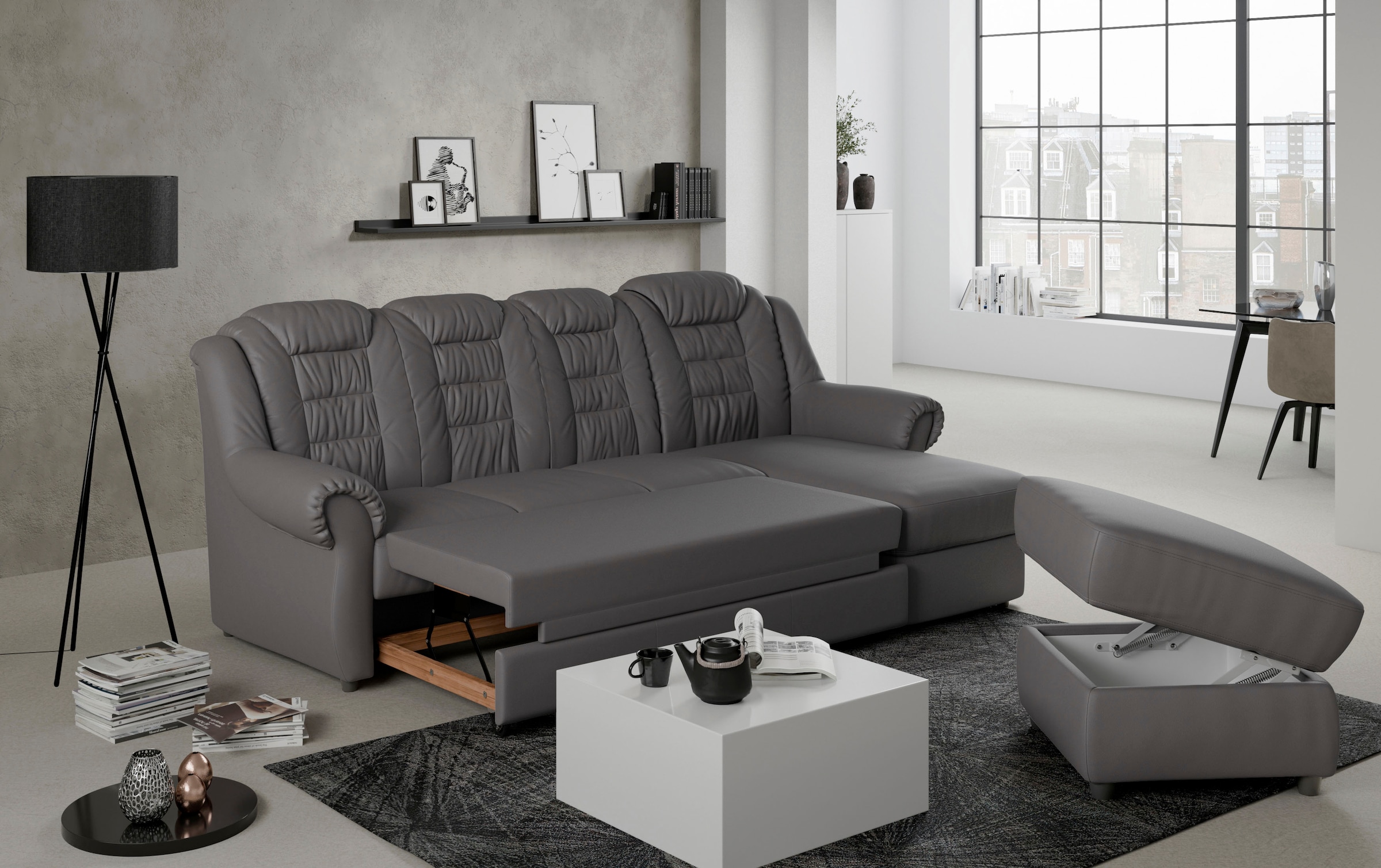 Home affaire Ecksofa »Boston L-Form«, mit hoher Rückenlehne, wahlweise mit Bettfunktion