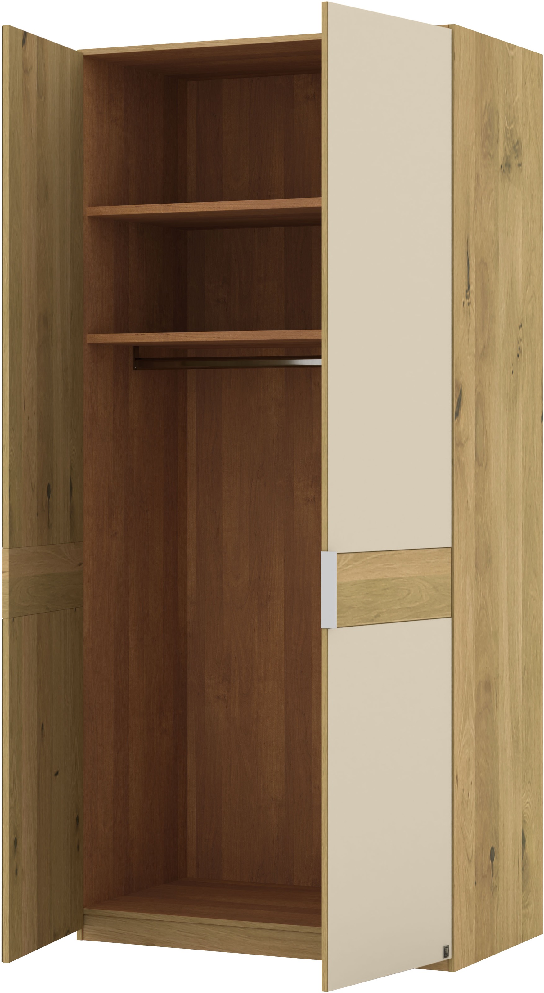 Musterring Drehtürenschrank »Savona, Kleiderschrank, Schrank, Garderobe, teilmassiv Eiche«, (mit Türdämpfern, mit Spiegel oder Glas, extra Böden, MADE IN GERMANY), Türen in Bianco-Eiche massiv, Spiegel-/Glastüren, verschiedene Größen