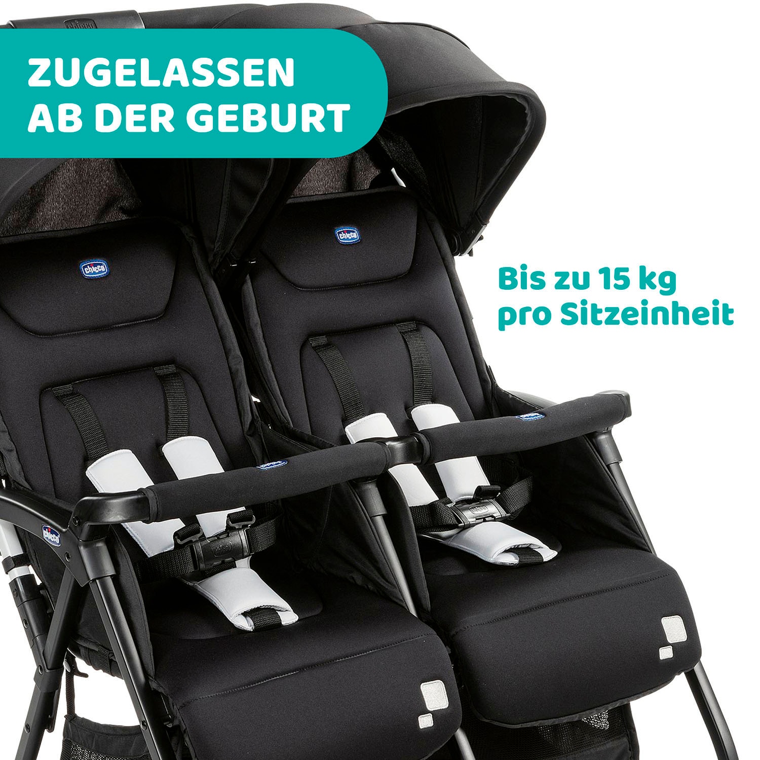 Chicco Zwillingsbuggy »OHlalà Twin, Black Night«, 15 kg, Zwillingskinderwagen