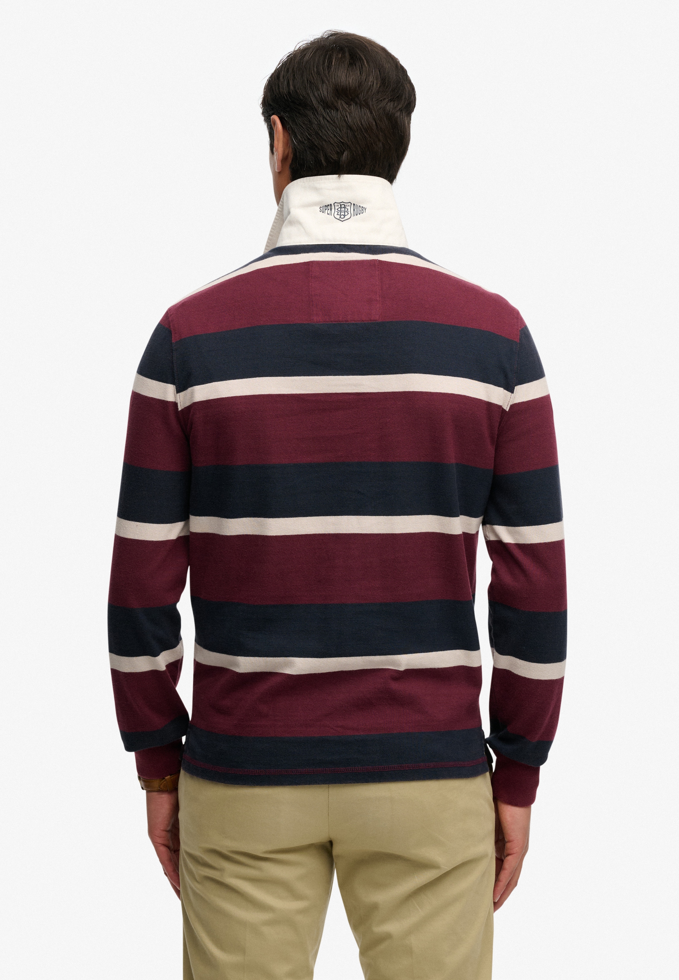 Superdry Langarmshirt »DOUBLE EMBLEM STRIPE RUGBY« aus Baumwolle und Single Jersey, Relaxed Fit, gestreifte Optik