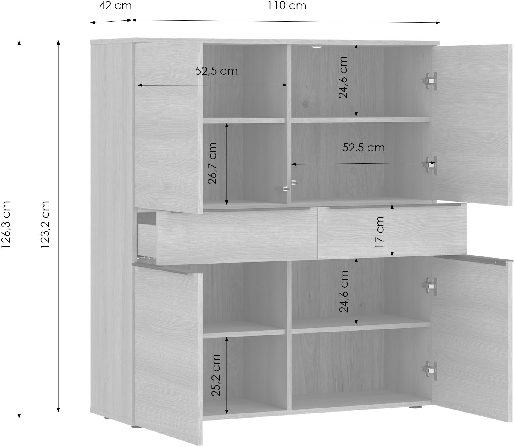 TOM TAILOR HOME Hochkommode Highboard, Breite 110 cm,4 Türen,2 Schubladen, viel Stauraum