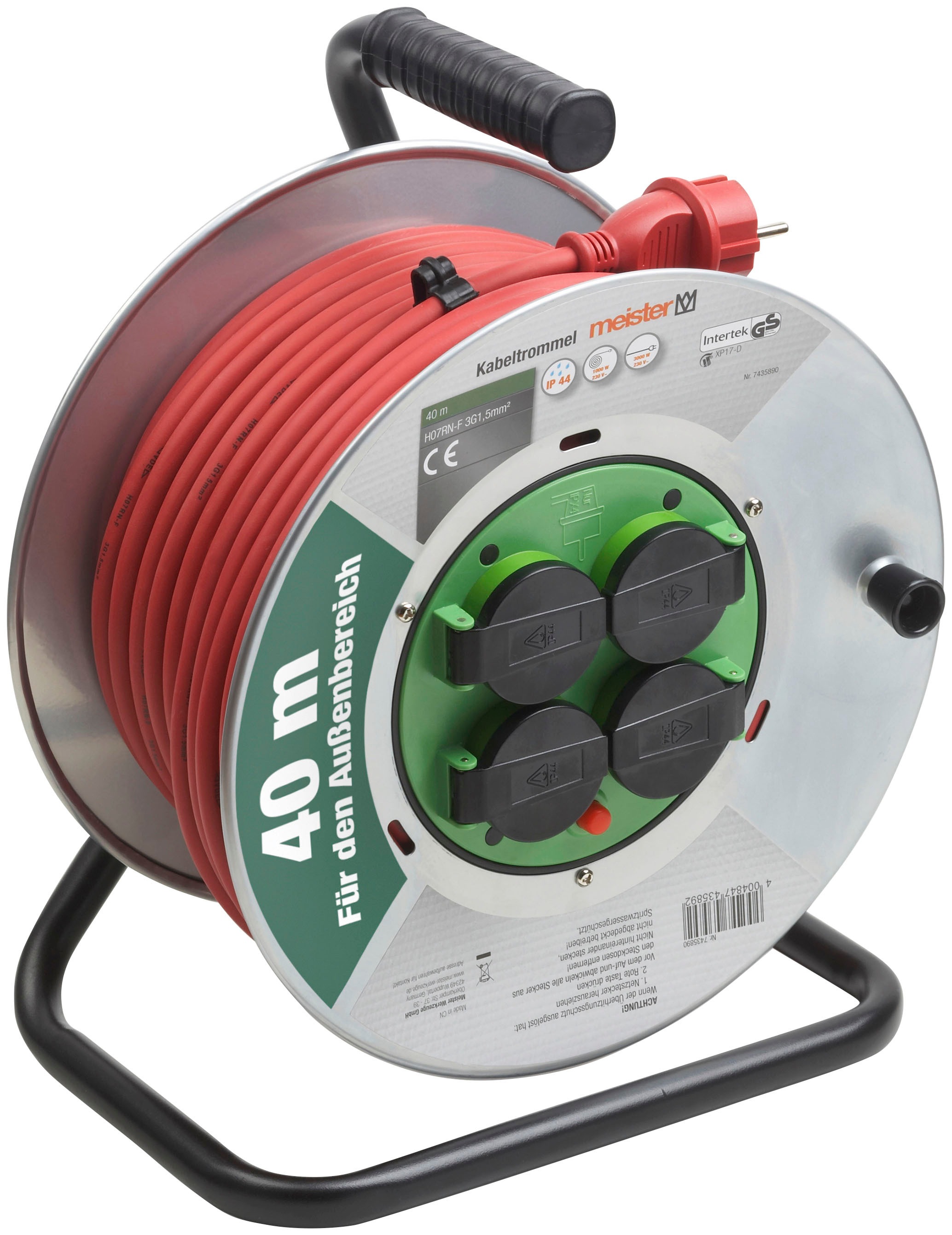 BTICINO Kabeltrommel 15 M – Mit 4 Schuko-Steckdosen, 16 A, Thermoschalter, Kabelhalter & Ergonomischem Griff