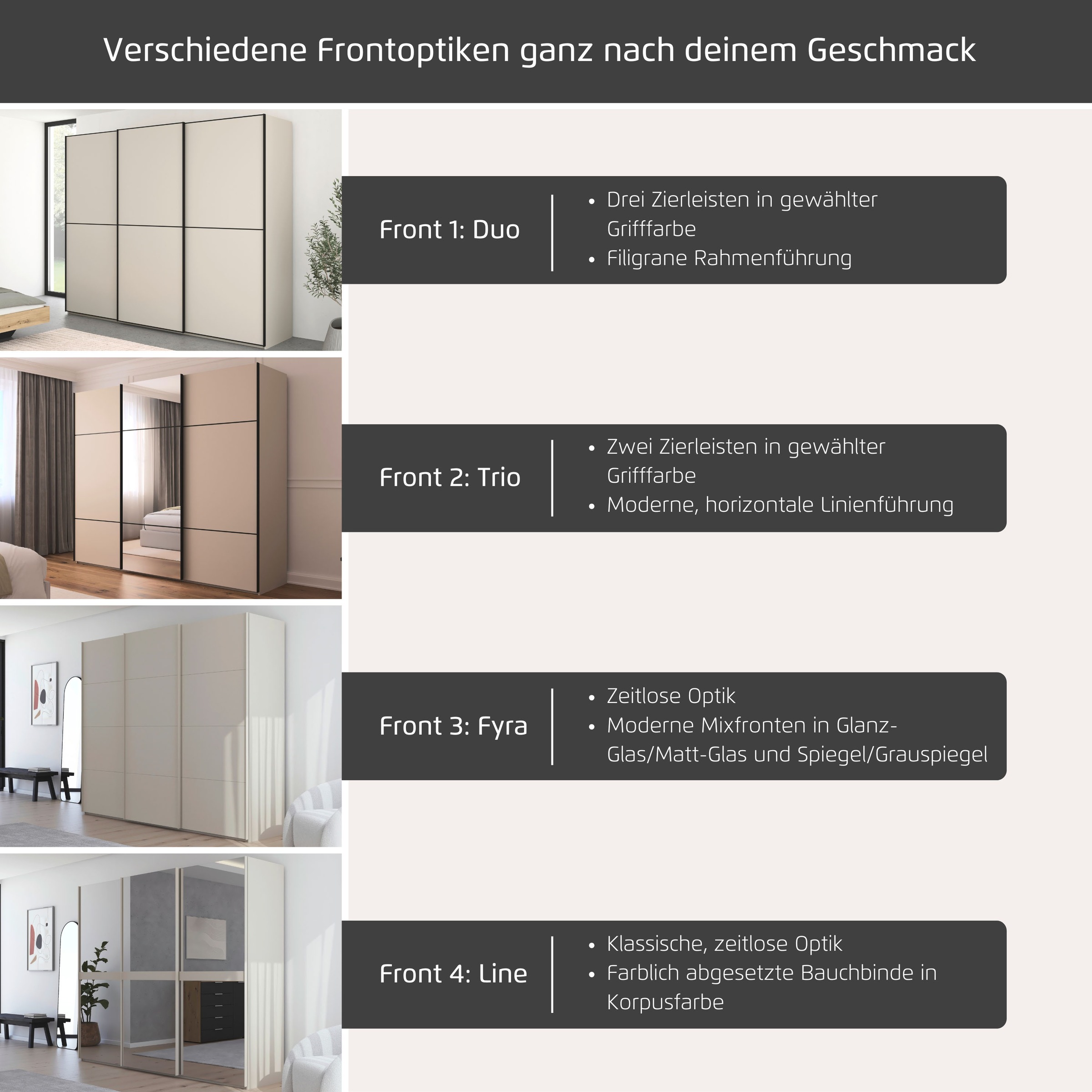 rauch Schwebetürenschrank »Kleiderschrank Schrank Garderobe Schlafzimmerschrank SCALE-TRIO«, edle dreigeteilte Front mit 2 Zierleisten Spiegelfront MADE IN GERMANY