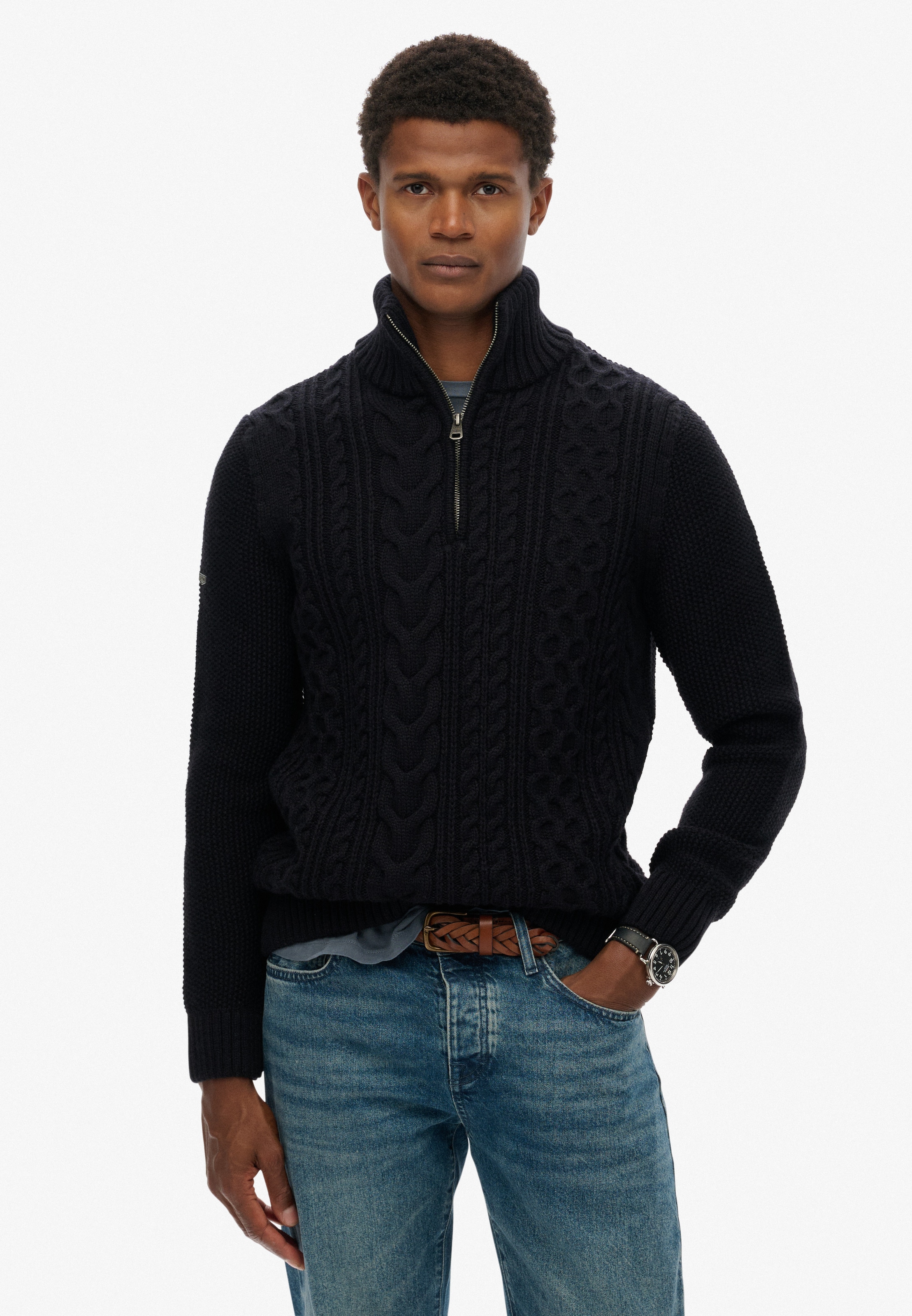 Superdry Strickpullover "JACOB CABLE KNIT HALF ZIP" günstig online kaufen