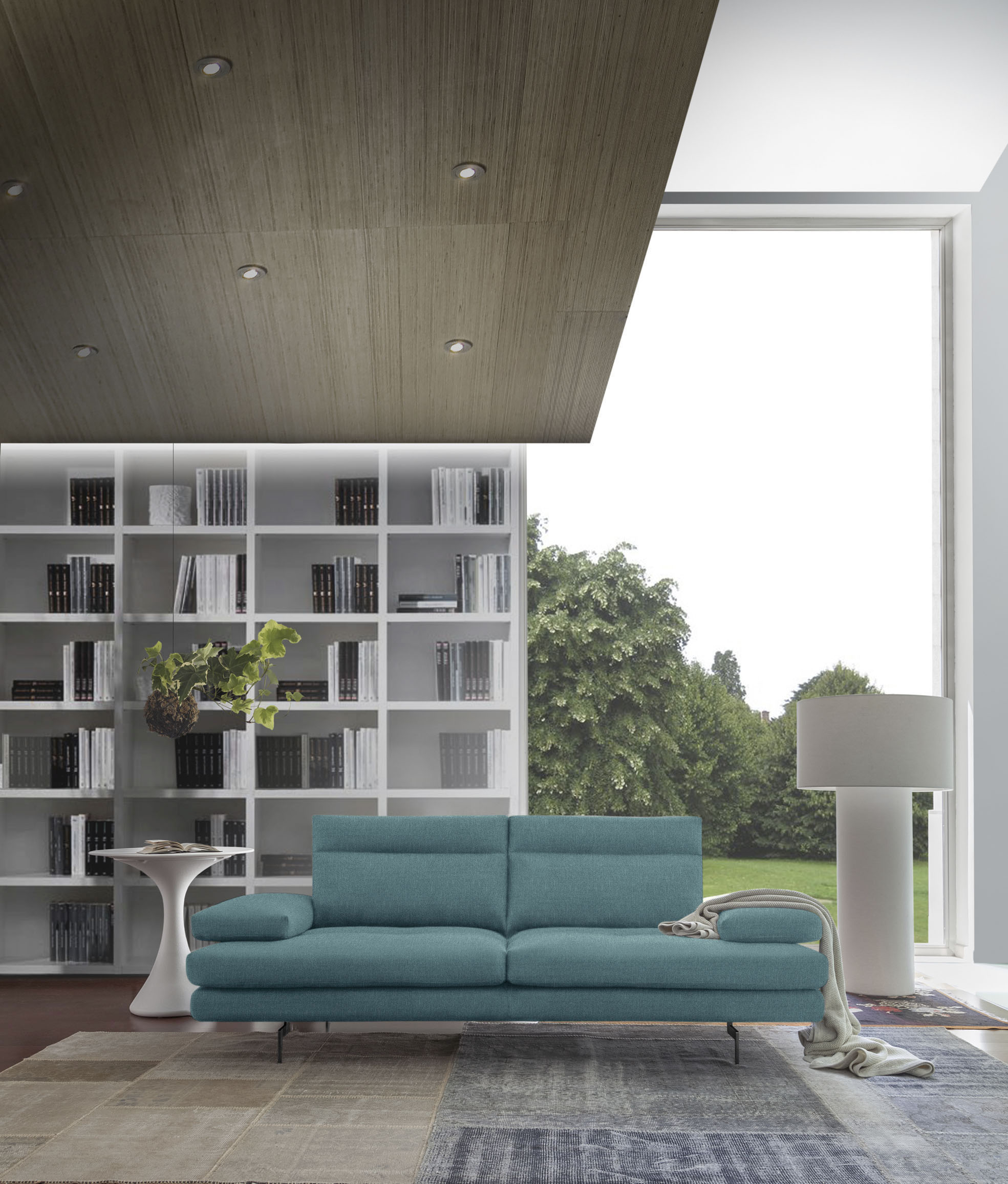 CALIA ITALIA 3-Sitzer "Toby Wing, 208 cm breit, Designsofa, hochwertige Verarbeitungsdetails" inkl. Sitztiefenverstellung und Armteilfunktion, Füße in Schwarz matt
