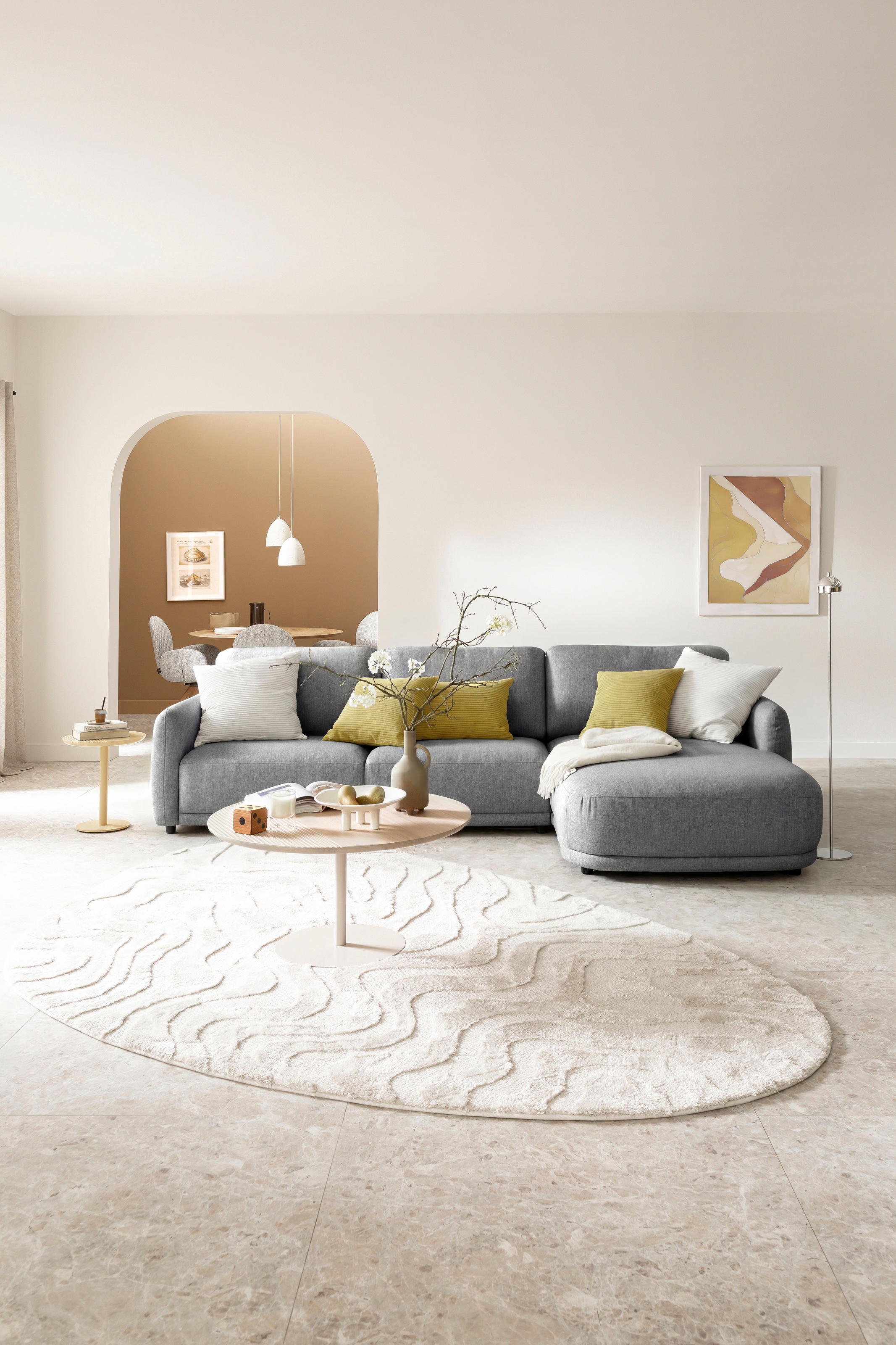 SCHÖNER WOHNEN-Kollektion Ecksofa "Wonder, organisches Design, Breite 318cm, schmale Armlehnen, L-Form" Sanfte Kurven, Kammerkissen-Komfort & maximale Entspannung