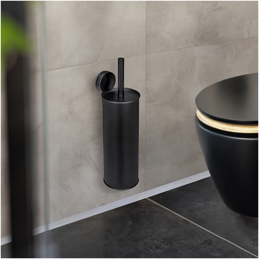 WENKO WC-Garnitur »Static-Loc® Modell Plus Pavia«, aus Edelstahl-Polypropylen-Kunststoff, geschlossener WC-Bürstenhalter zur Wandbefestigung ohne Bohren