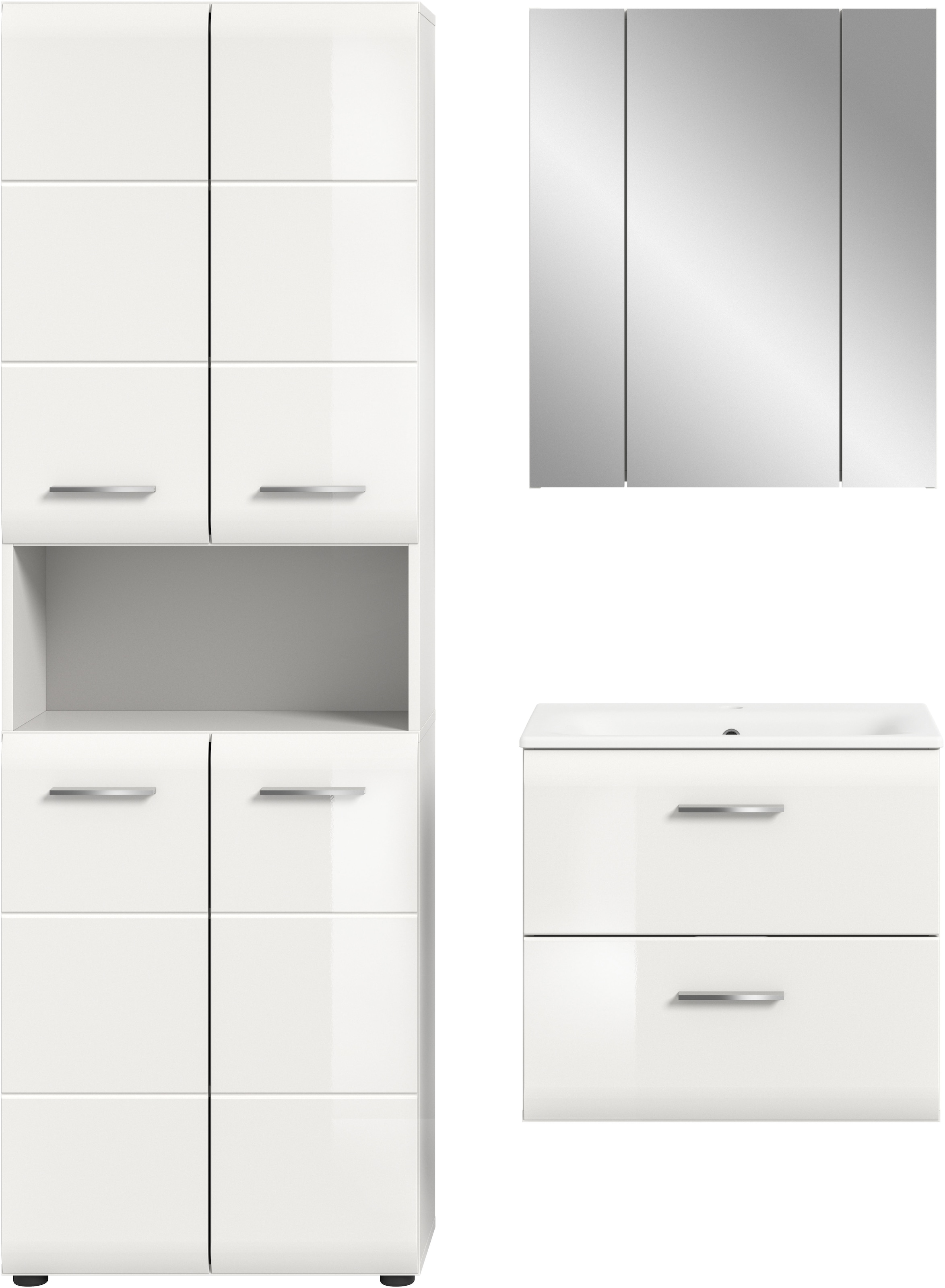 INOSIGN Badezimmer-Set, (Set, 4 St.), Florenz, Badkombination 4-tlg.,Weiß hochglanz, inkl. Waschbecken