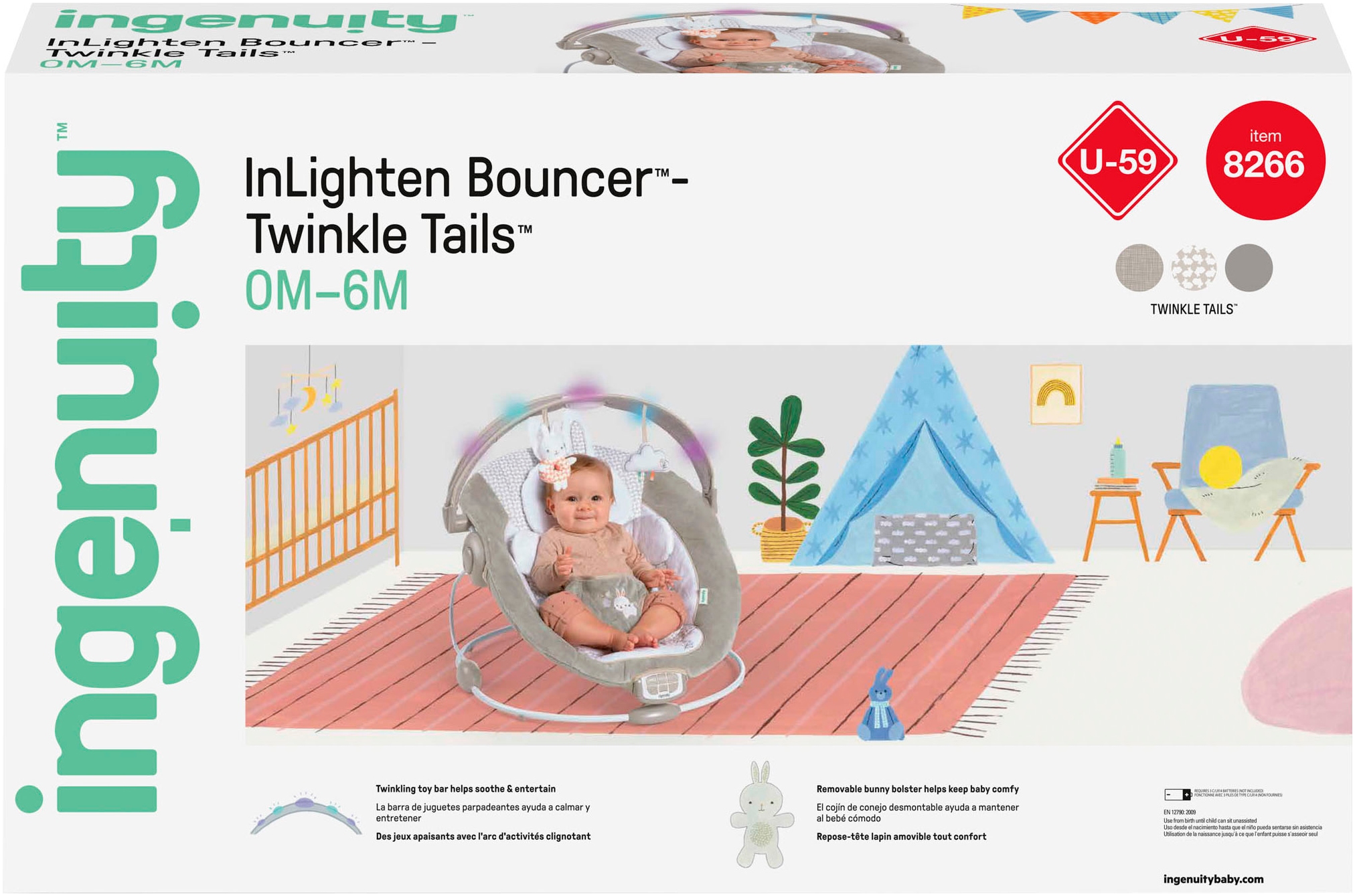 ingenuity Babyschaukel »InLighten Bouncer™ - Twinkle Tails™«, bis 9 kg, mit Licht und Sound