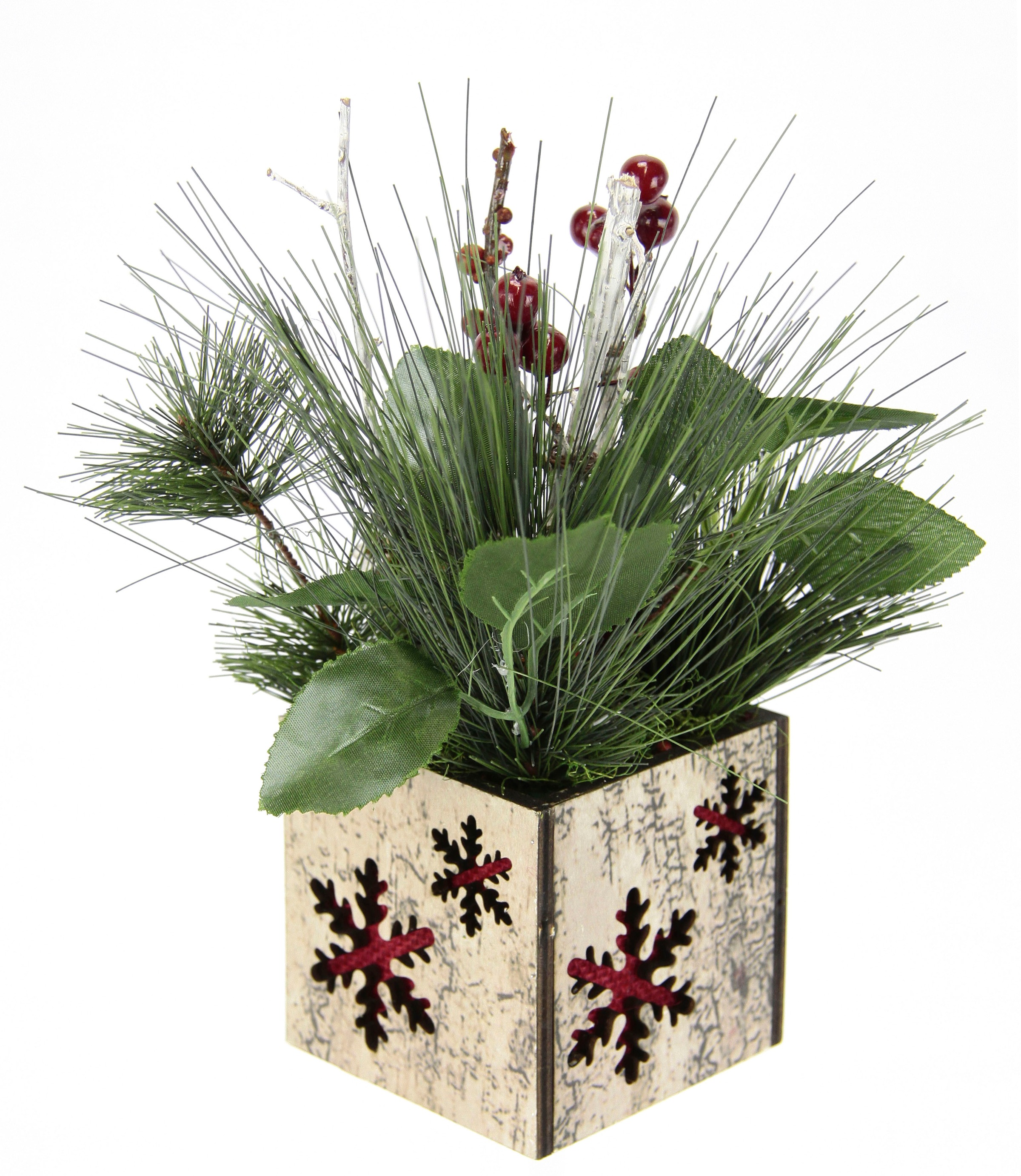 Thumbnail - I.GE.A. Winterliche Kunstpflanze "Weihnachtsgesteck mit Apfel im Topf, winterliches Arrangement," Kunstblumen-Gesteck mi...