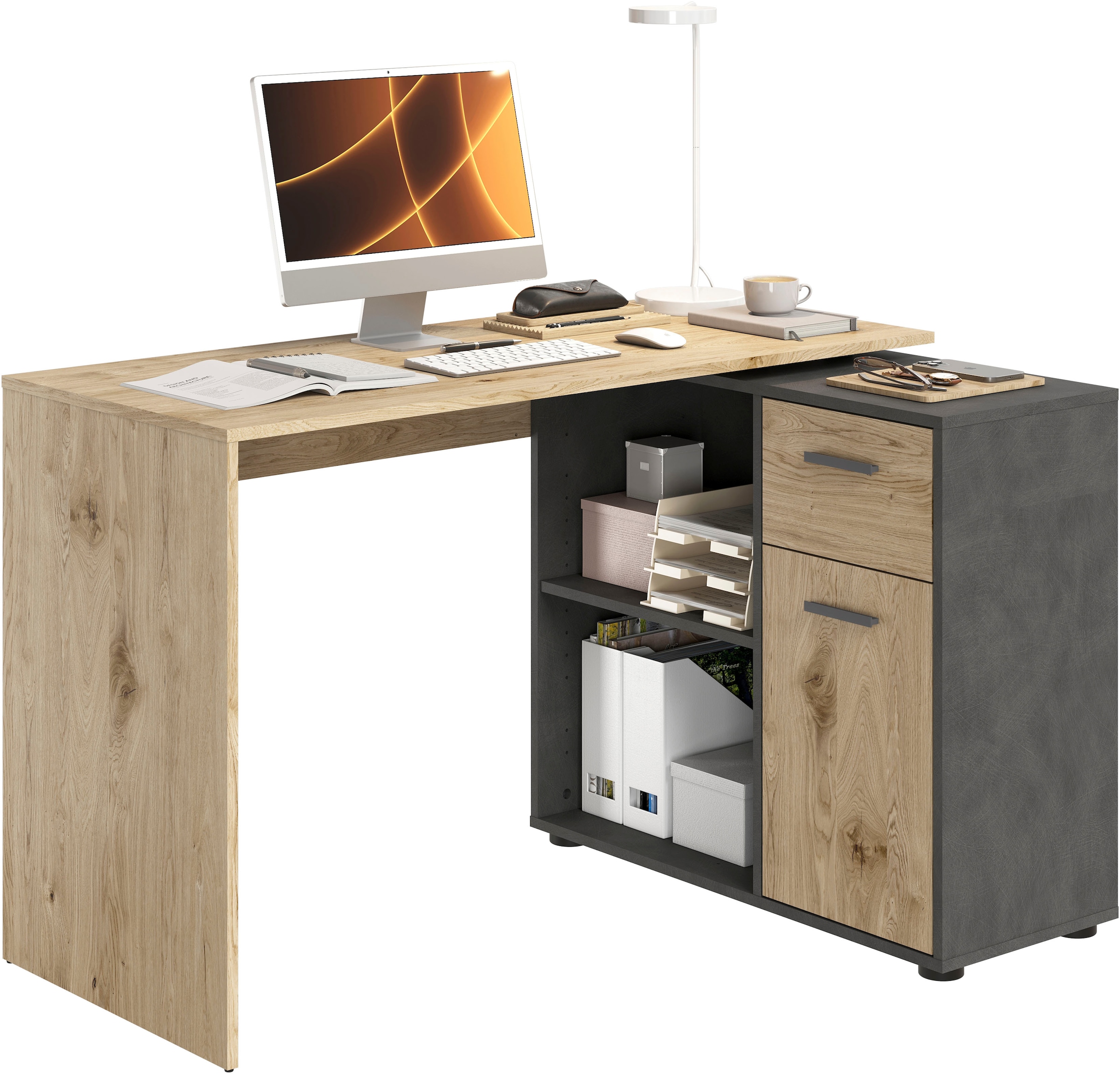 FMD Eckschreibtisch "AUGSBURG", Schreibtisch/Sideboard m. Stauraum, beidsei günstig online kaufen