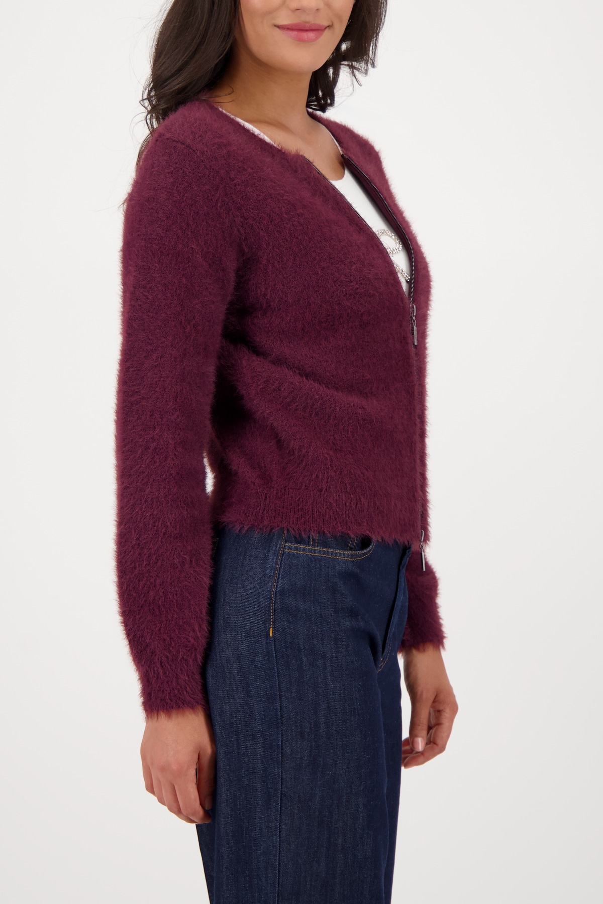 Monari Strickjacke »Jacke Strickjacke Plüsch«, Regular fit mit Rundhalsausschnitt