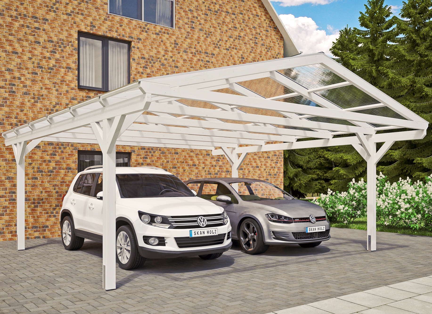 Skanholz Doppelcarport "Westerwald", Leimholz-Nordisches Fichtenholz, 534 cm, weiß