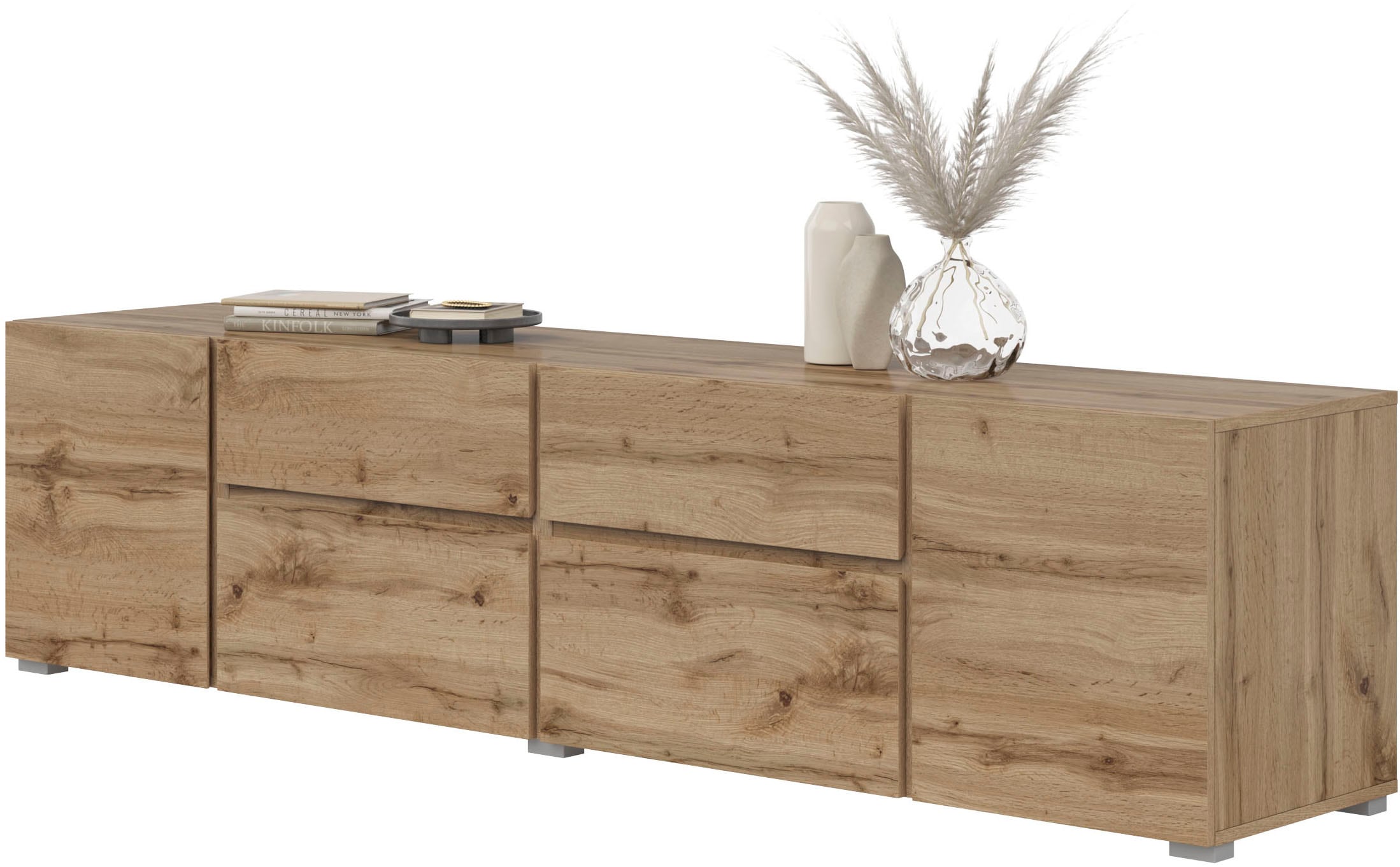 INOSIGN Lowboard »Asymetric, Breite 195 cm, grifflos, 2Klappen/2Schubkästen/2Tür«, TV-Schrank mit viel Stauraum, TV-Board