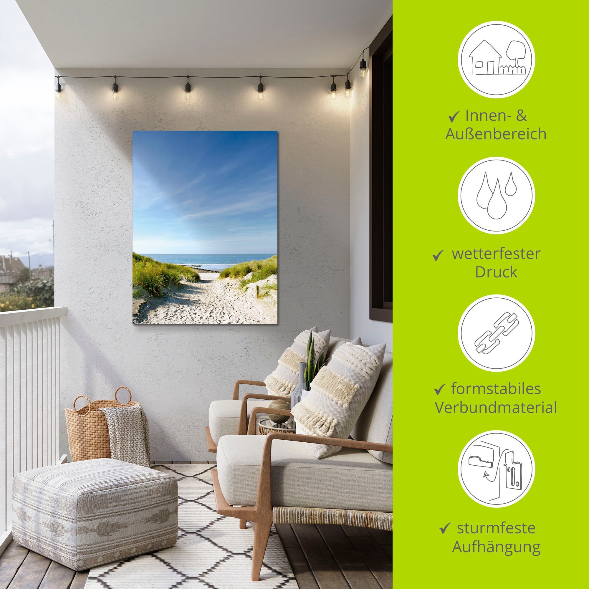Artland Wandbild »Strand mit Sanddünen und Weg zur See«, Strand, (1 St.), als Alubild, Outdoorbild, Leinwandbild, Poster, Wandaufkleber