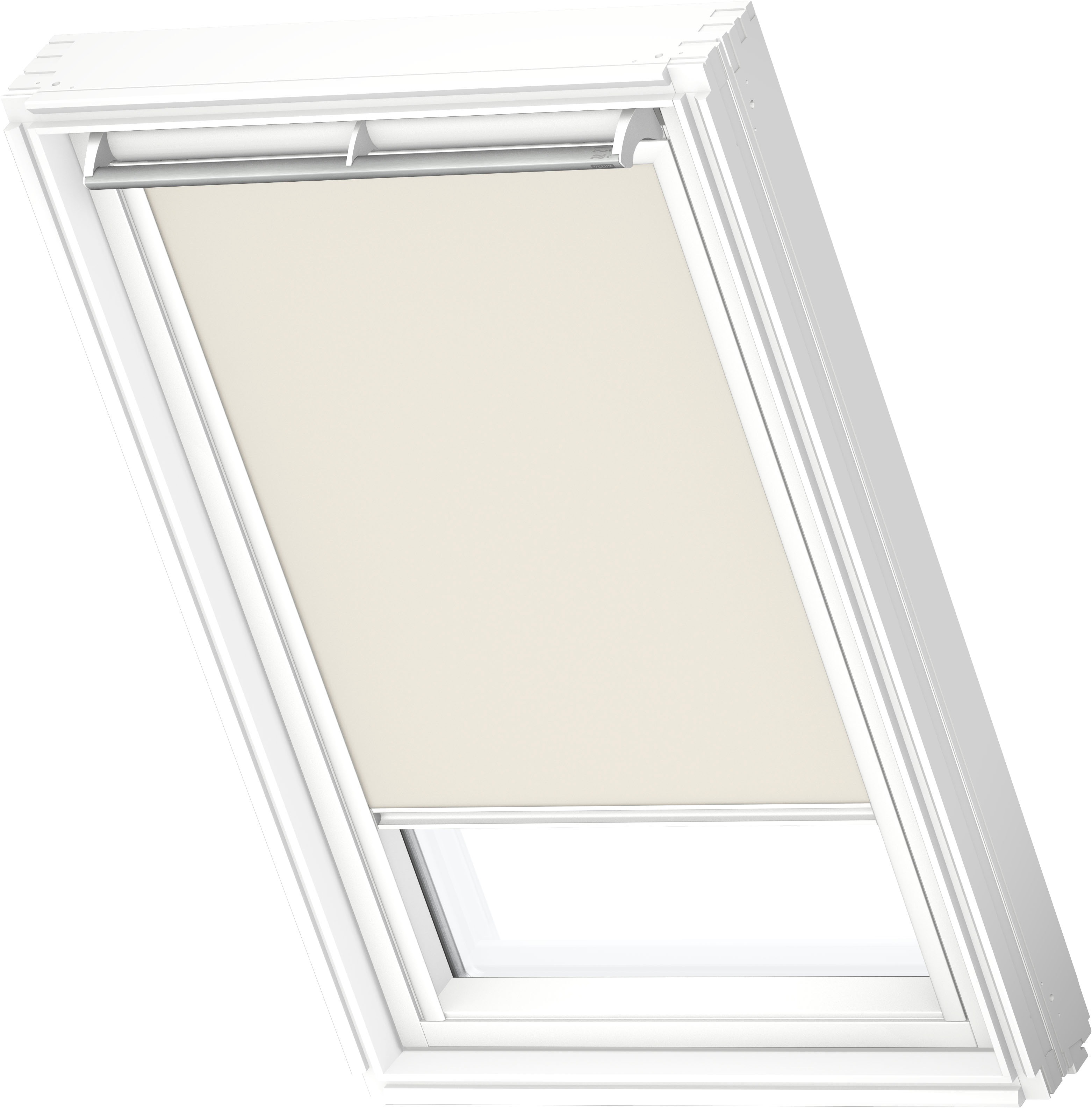 Velux Verdunklungsrollo "Dkl 1085SWL" Verdunkelnd Ohne Bohren In Führungsschienen Stoff Hellbeige Mit Alufarbenen Führungsschienen & Griffleiste