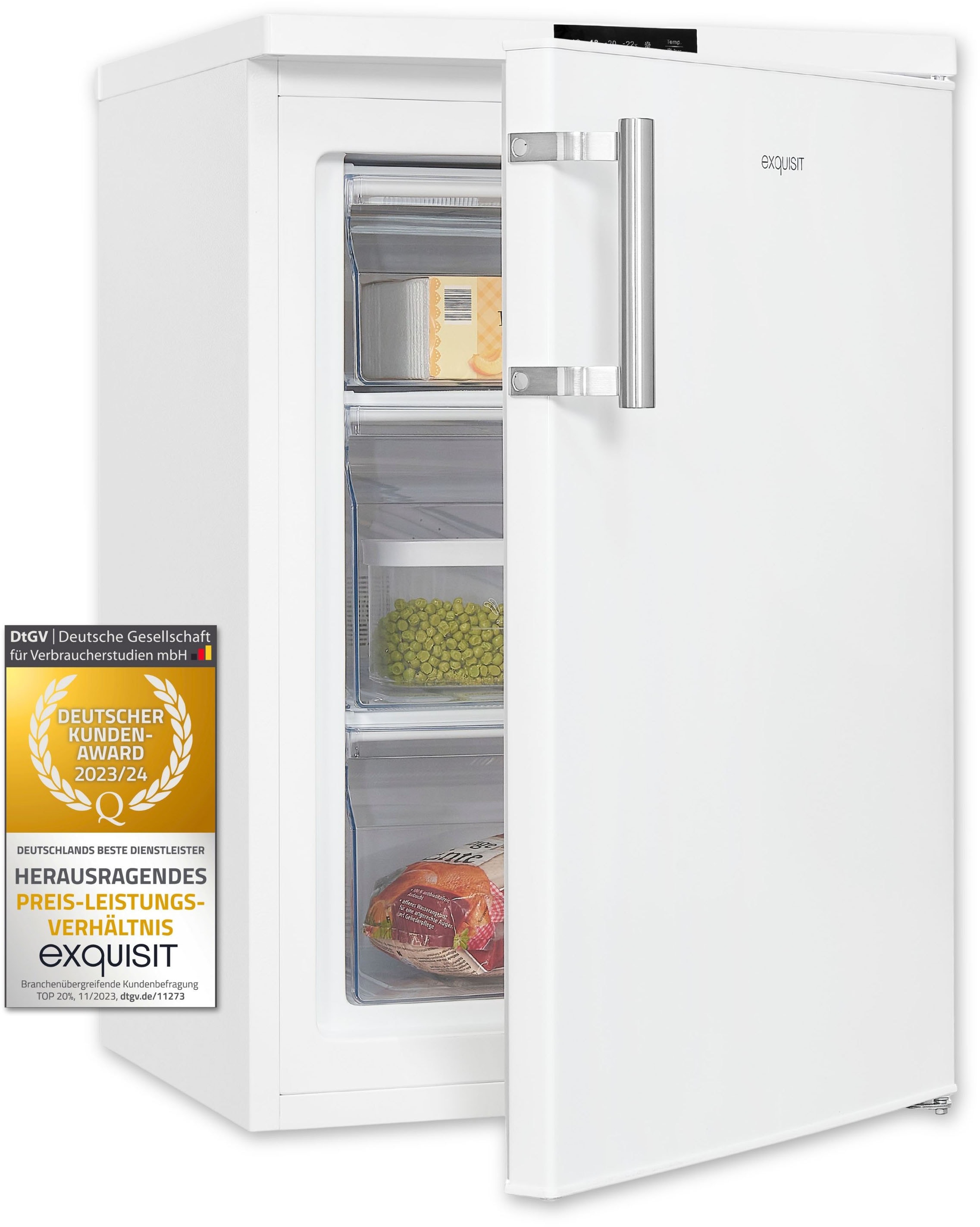 exquisit Gefrierschrank »GS81-HE-010D weiss«, 85,0 cm hoch, 56,0 cm breit, Tiefkühlschrank klein 85 L Volumen, Leiser Betrieb, Schnellgefrieren