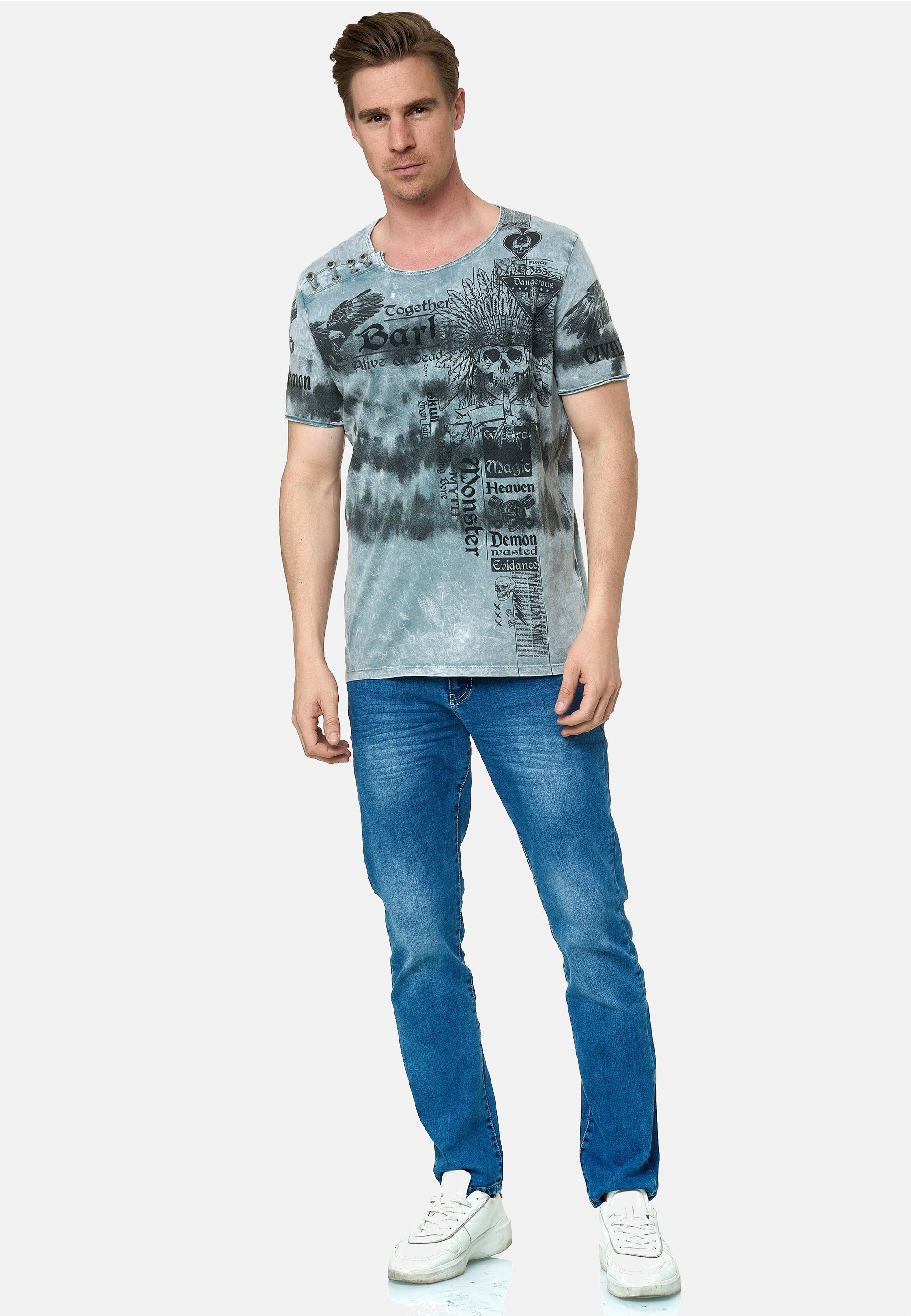 Rusty Neal T-Shirt in lässiger Batik-Optik