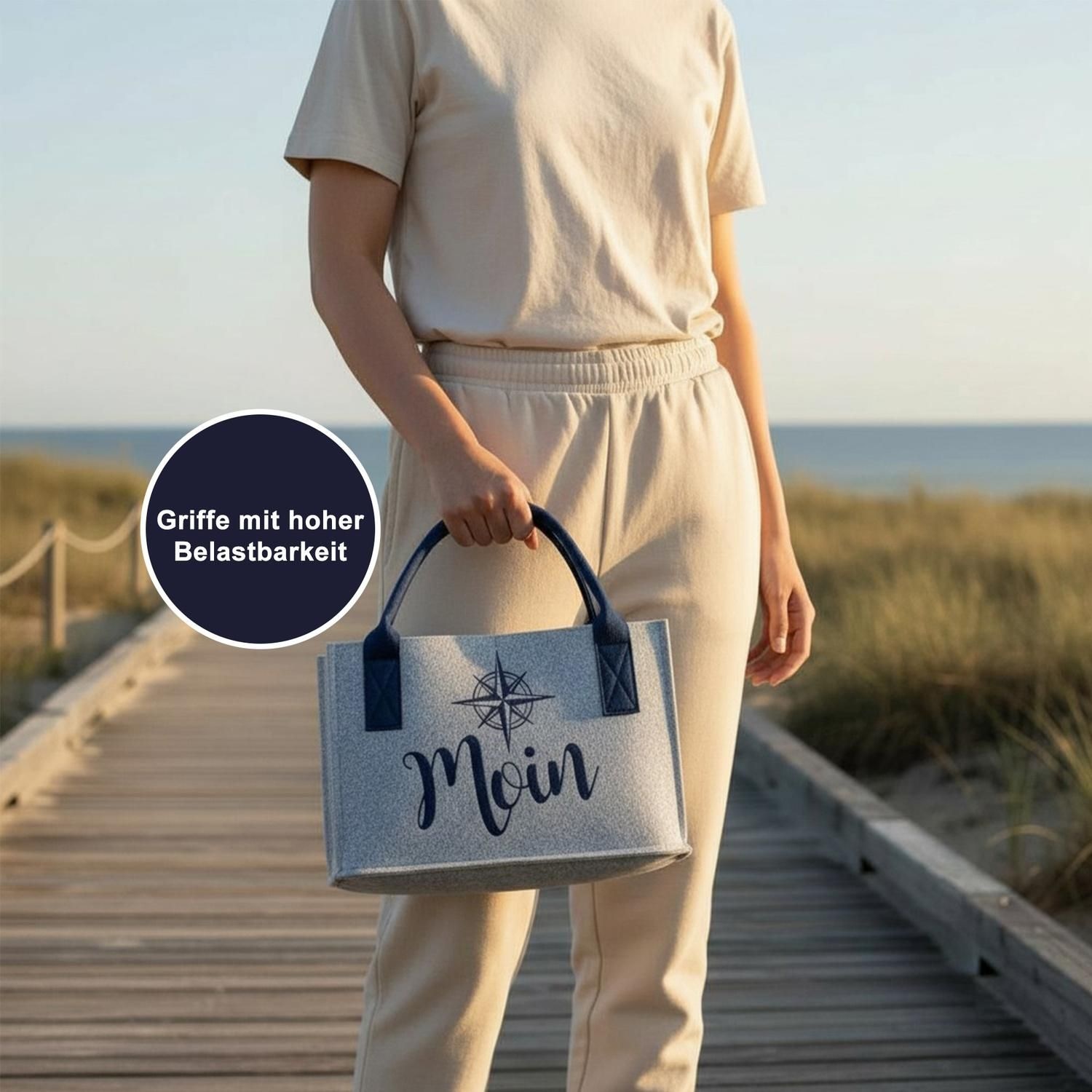 GILDE Einkaufsshopper »Tasche, "Moin", Schriftzug, Windrosenmotiv, Filz, grau« Windrose, Einkauf, Alltagsbegleiter, Geschenkidee, Aufbewahrung