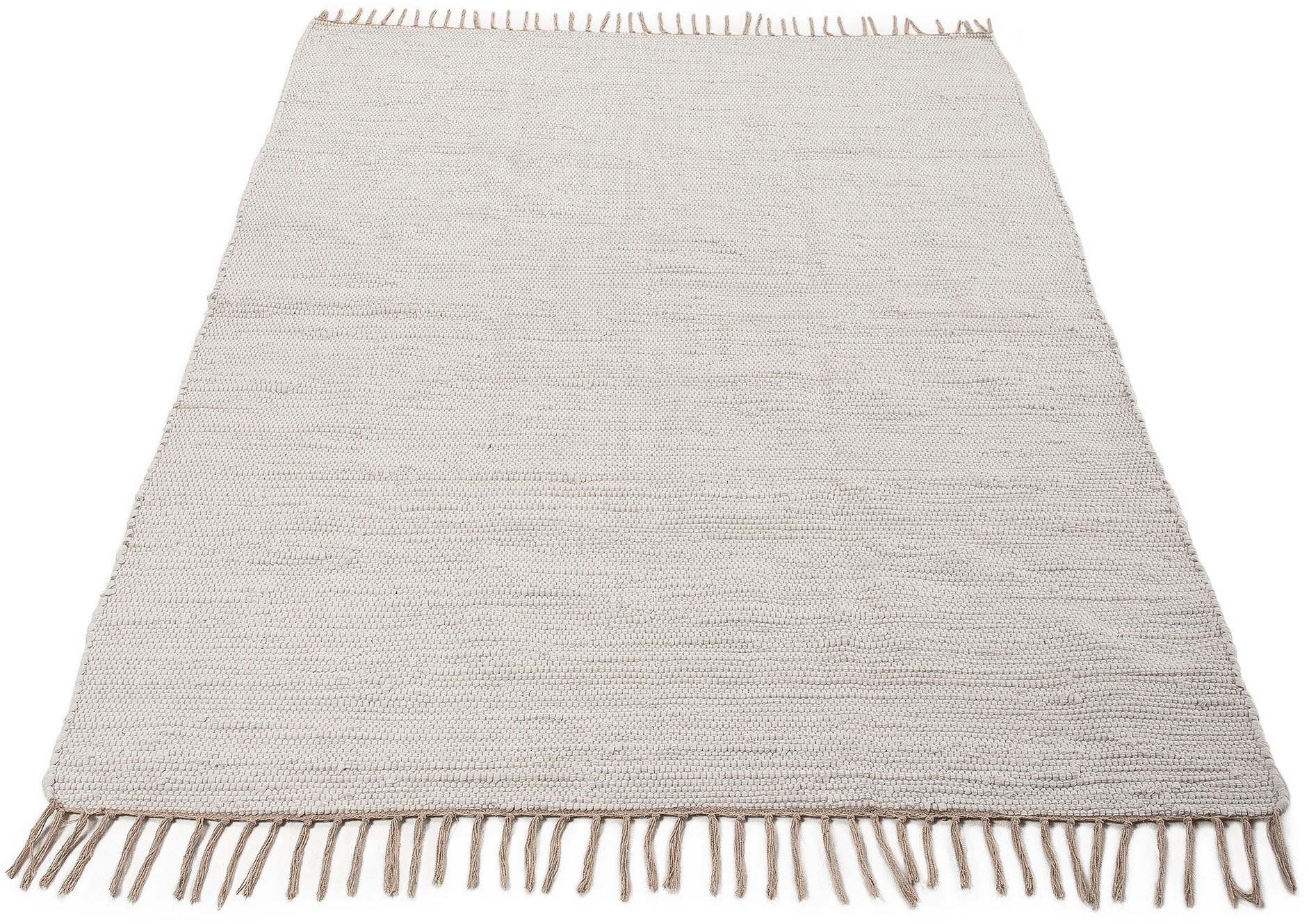 carpetfine Teppich »Kelim Chindi uni«, rechteckig, 5 mm Höhe, Wendeteppich, reine Baumwolle, handgewebt, Uni-Farben, mit Fransen